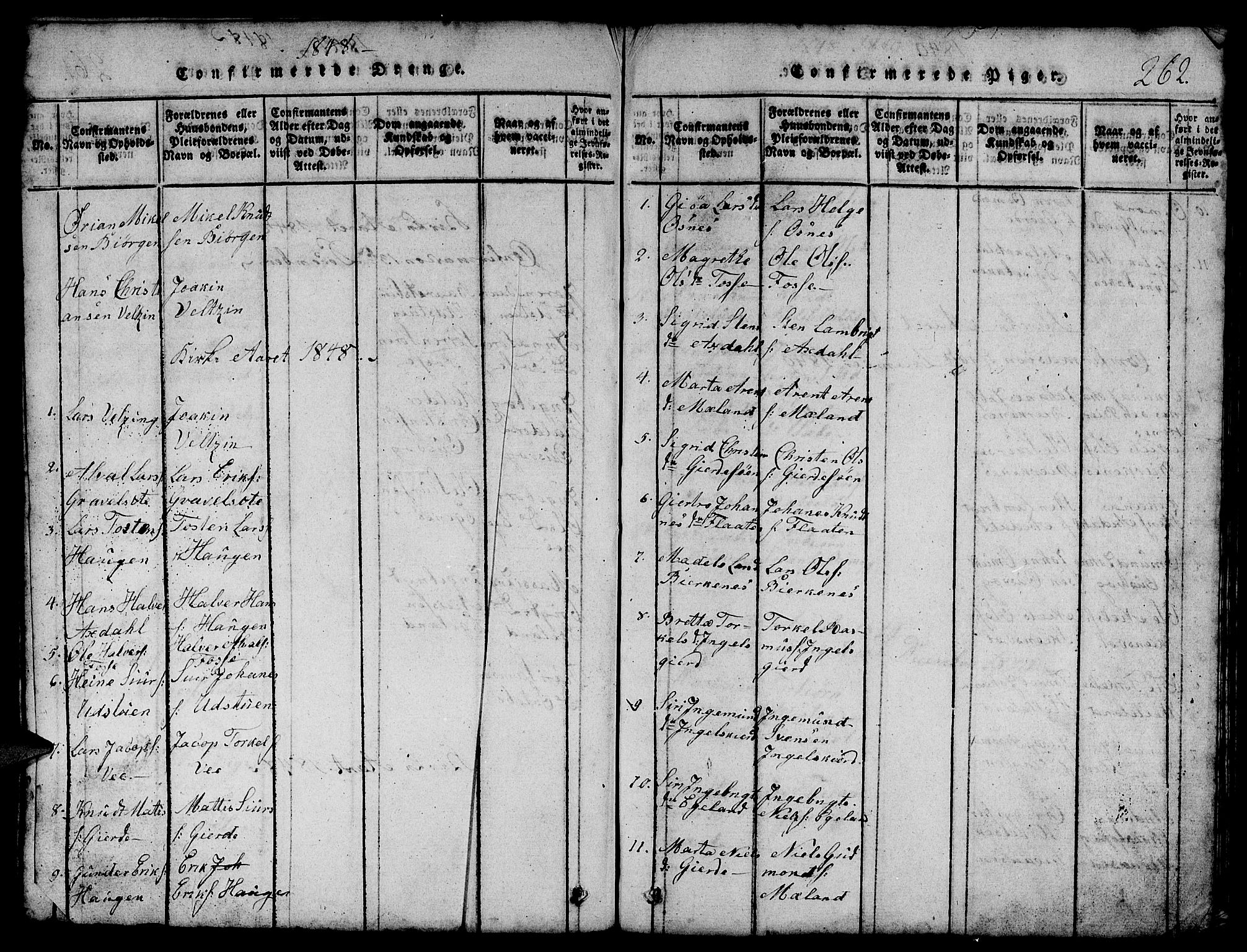 Etne sokneprestembete, SAB/A-75001/H/Hab: Parish register (copy) no. B 1, 1815-1850, p. 262