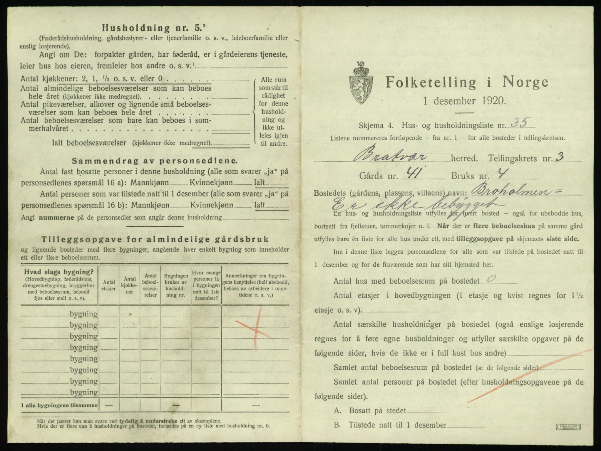 SAT, 1920 census for Brattvær, 1920, p. 186