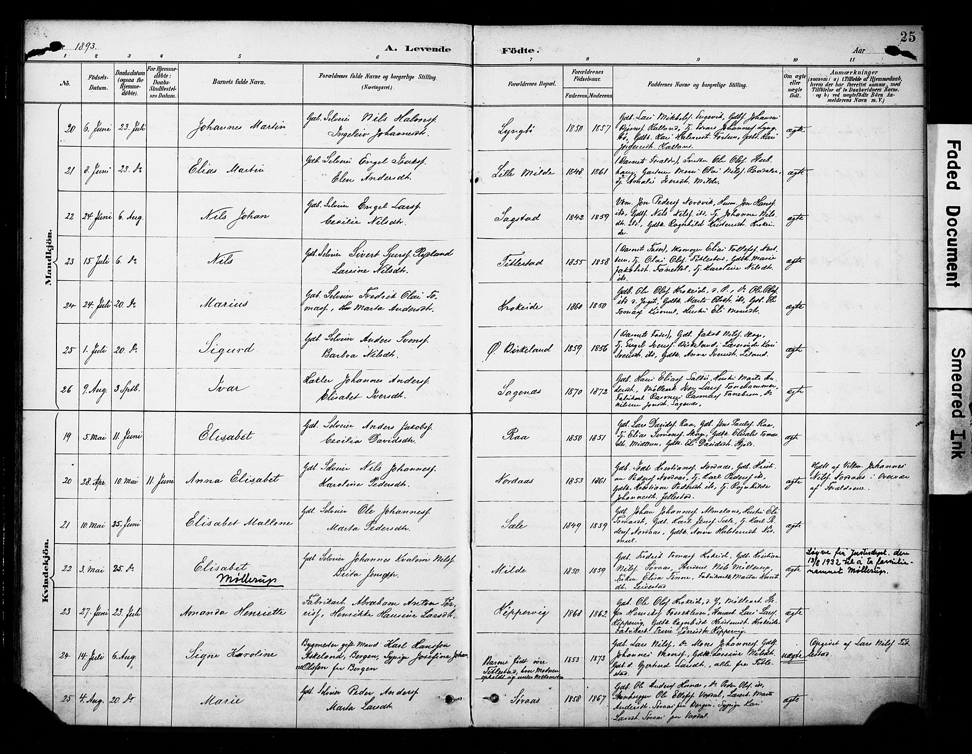 Fana Sokneprestembete, AV/SAB-A-75101/H/Haa/Haab/L0002: Parish register (official) no. B 2, 1890-1897, p. 25