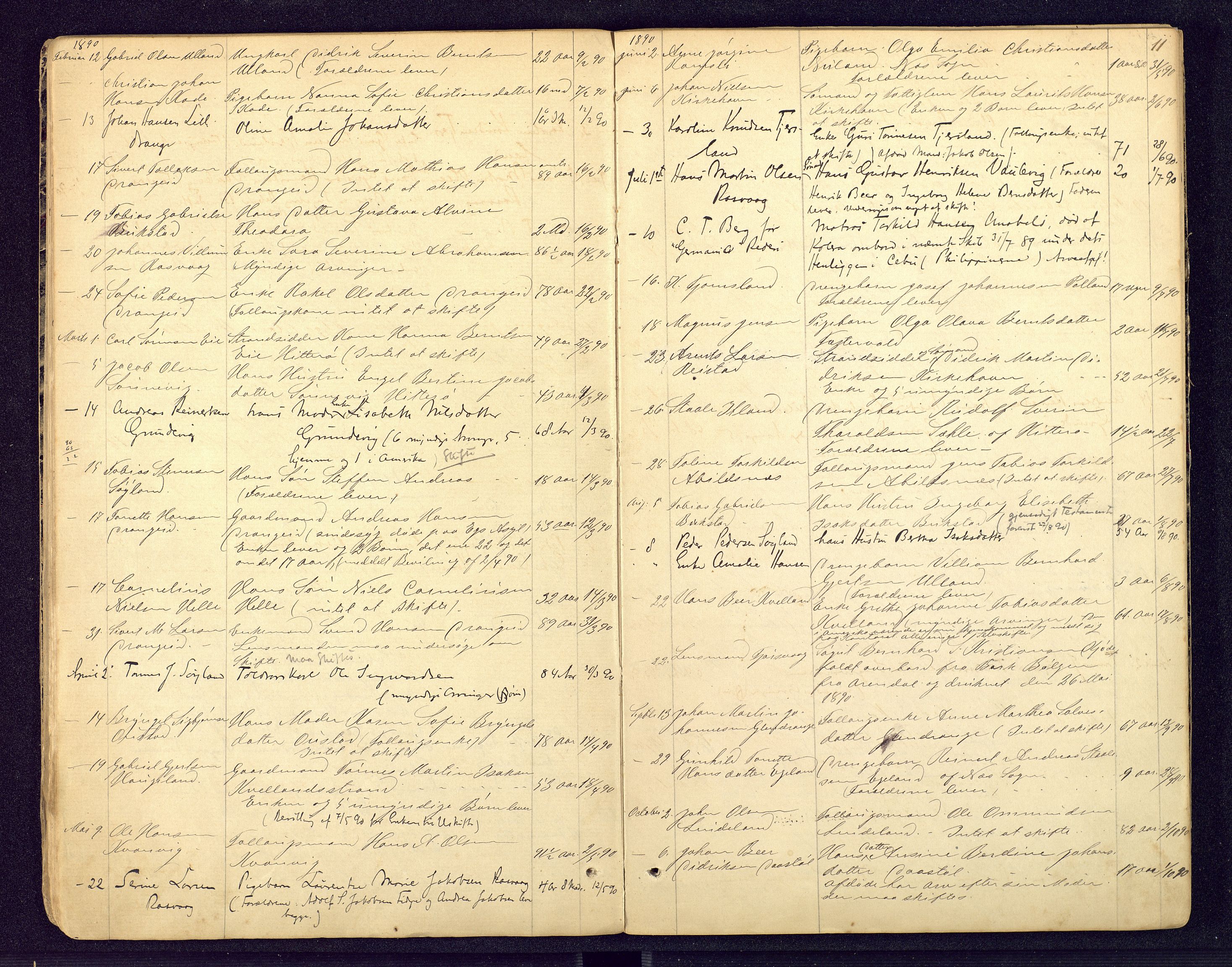 Flekkefjord sorenskriveri, AV/SAK-1221-0001/H/Ha/L0001/0004: Dødsfallsfortegnelser / Dødsfallsfortegnelse Nes og Hidra, 1884-1907, p. 11