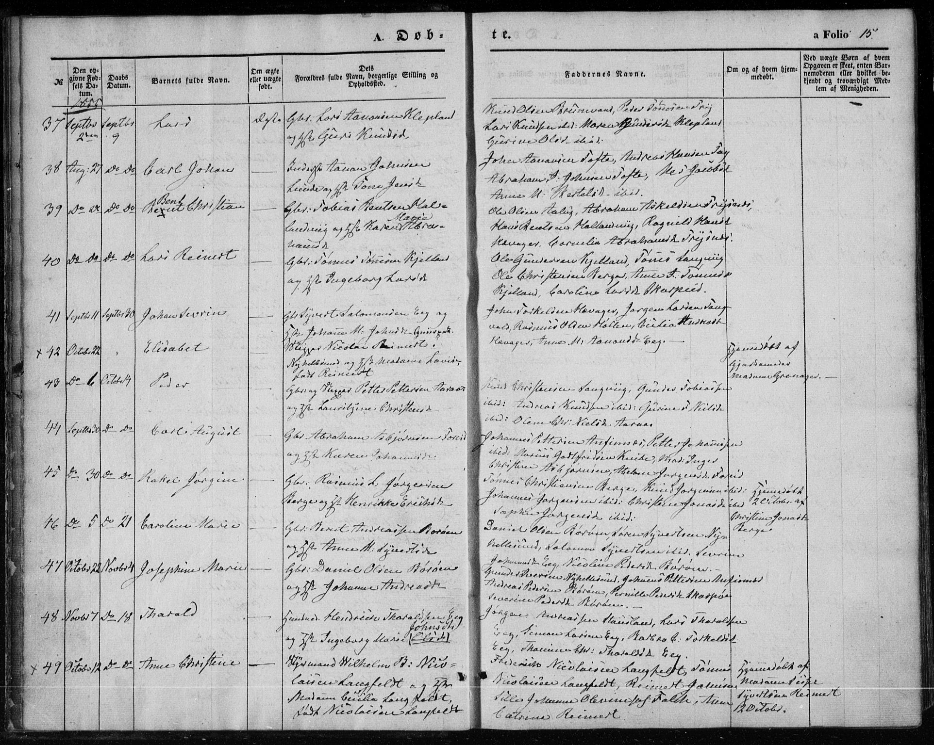 Søgne sokneprestkontor, AV/SAK-1111-0037/F/Fa/Fab/L0010: Parish register (official) no. A 10, 1853-1869, p. 15