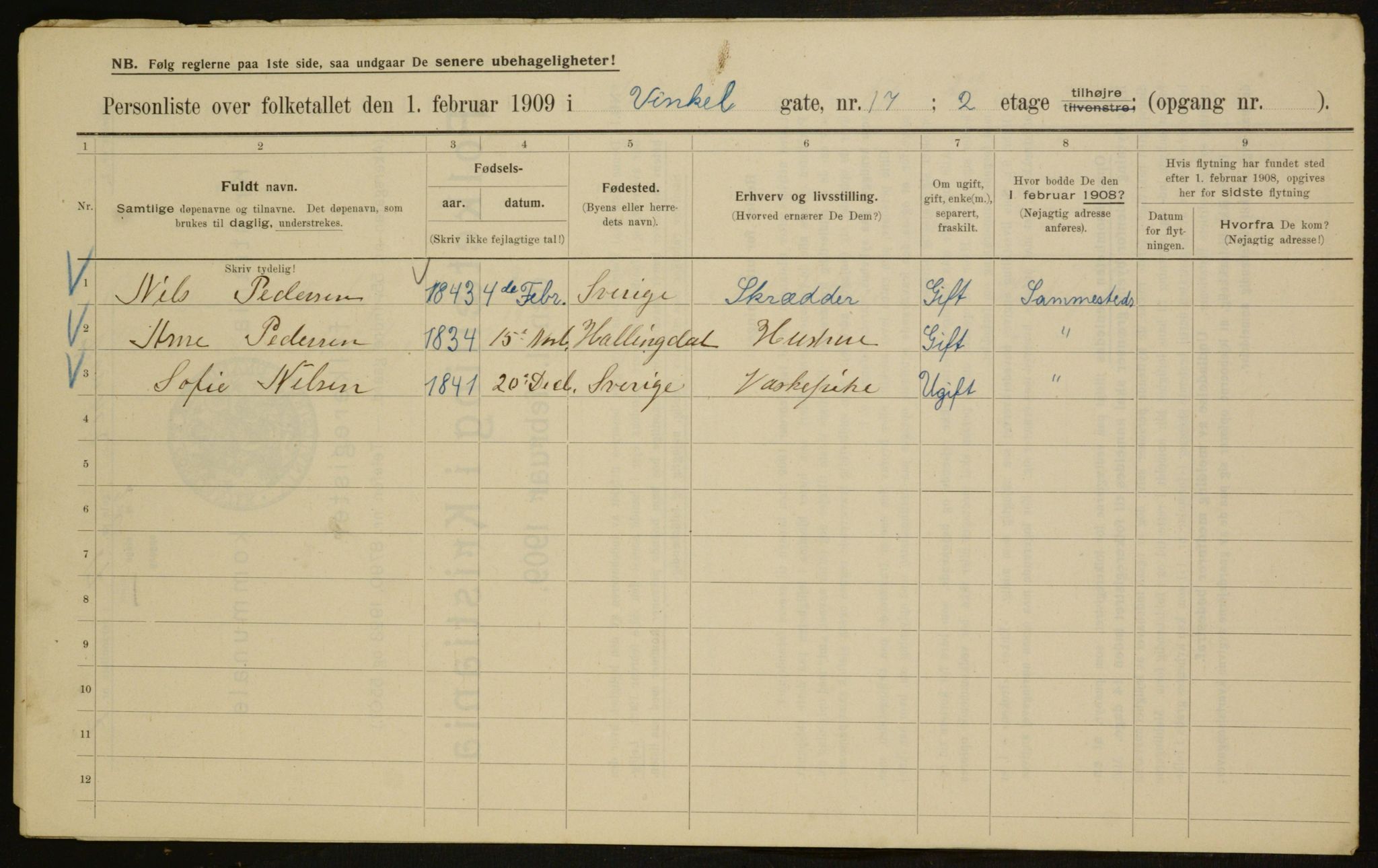 OBA, Municipal Census 1909 for Kristiania, 1909, p. 112722