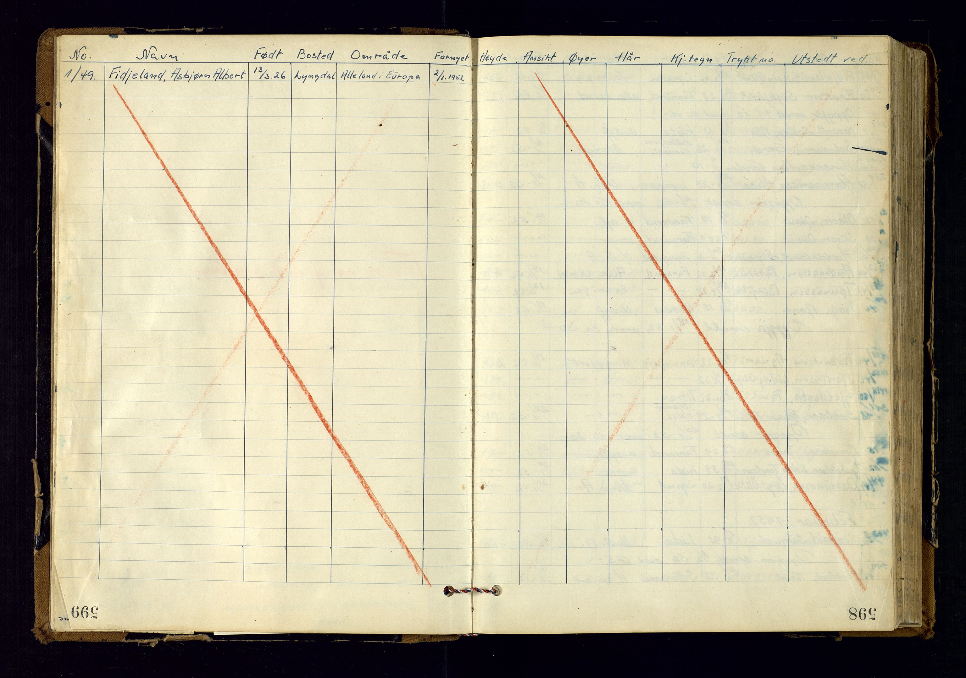 Vest-Agder politikammer, AV/SAK-1243-0008/K/Kaa/L0270: Passjournal, 1952-1963