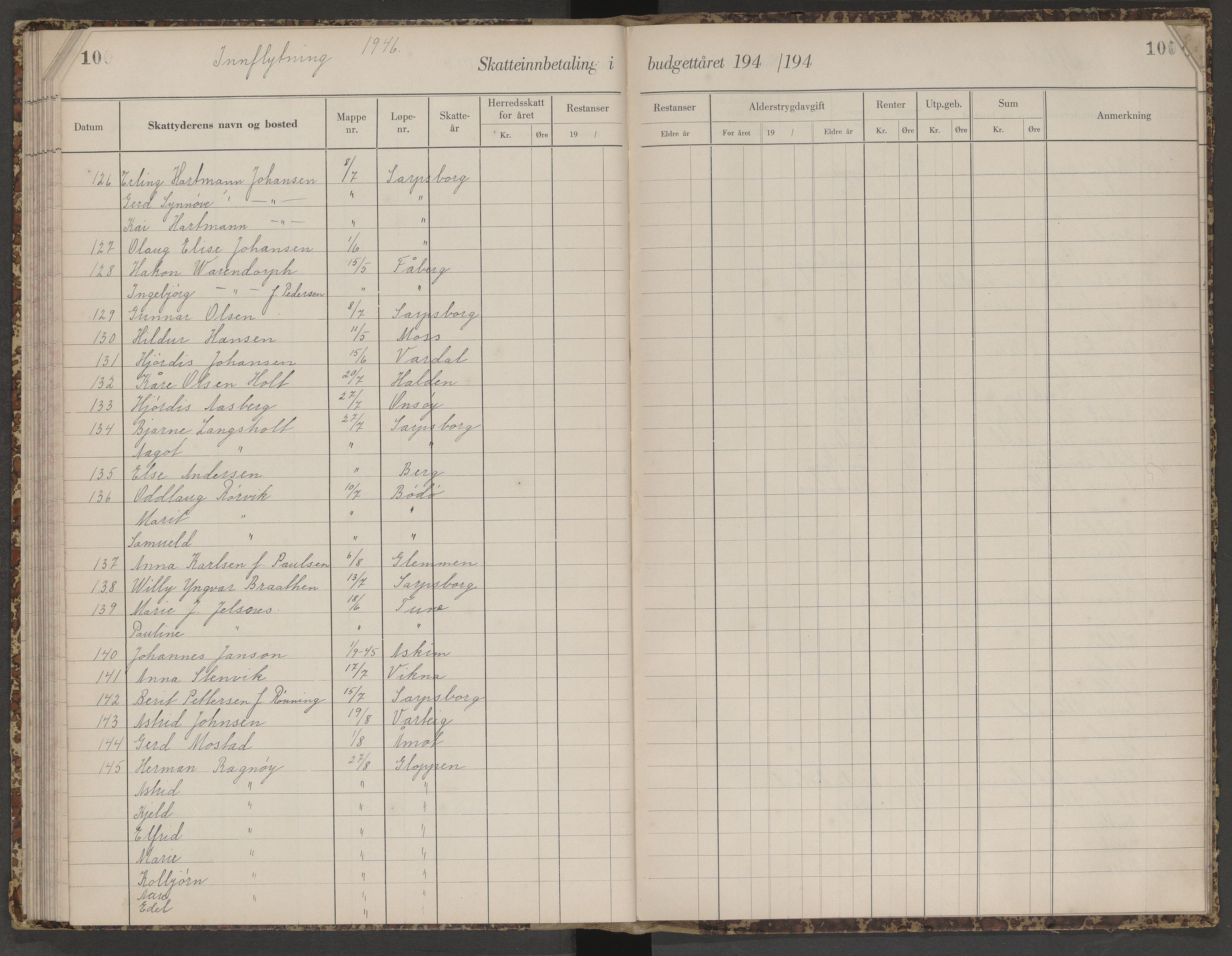Skjeberg folkeregister, AV/SAO-A-10495/K/Ka/L0003: Fortegnelse over inn- og utflyttede, 1943-1947, p. 100