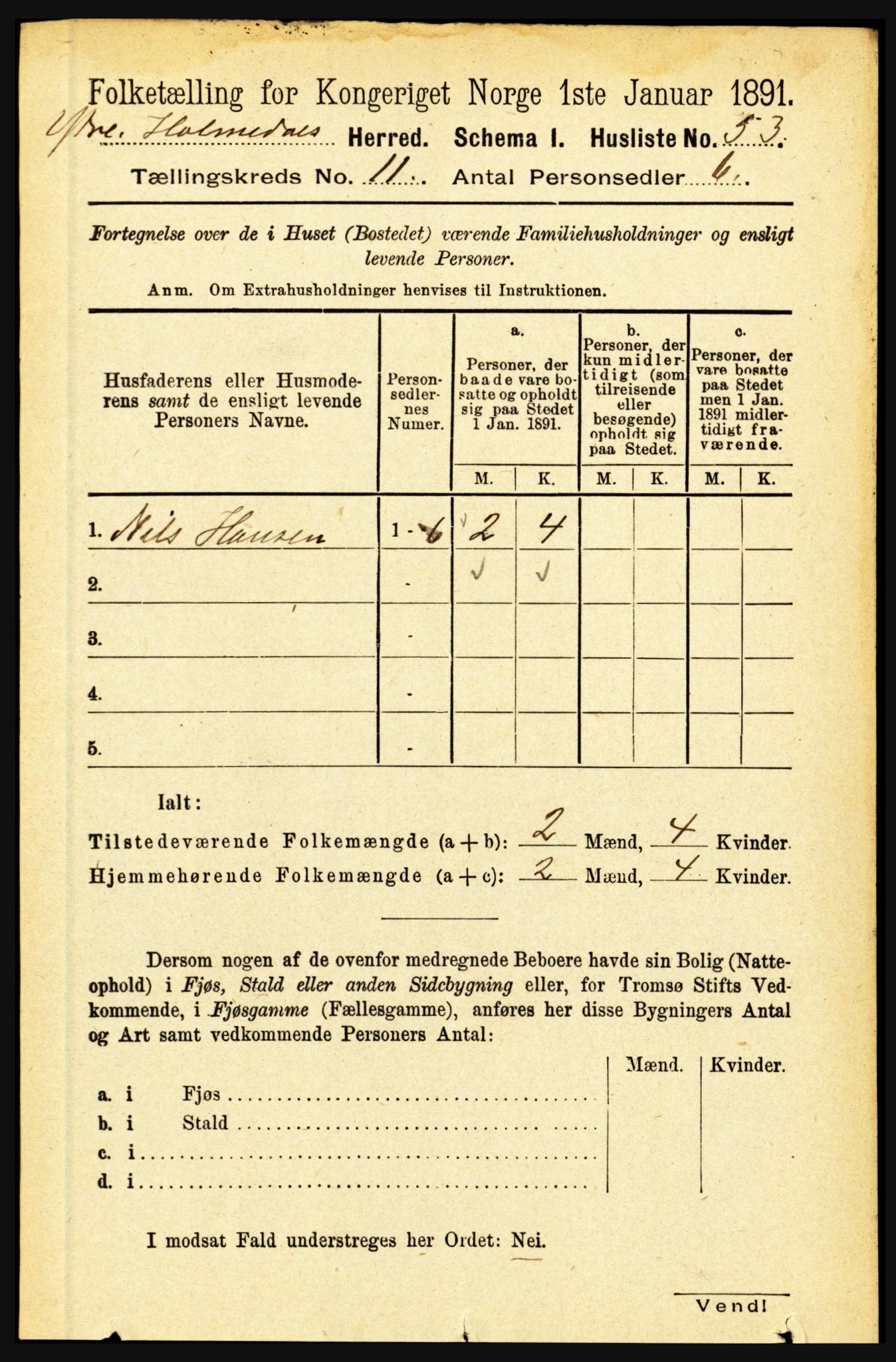 RA, 1891 census for 1429 Ytre Holmedal, 1891, p. 2780