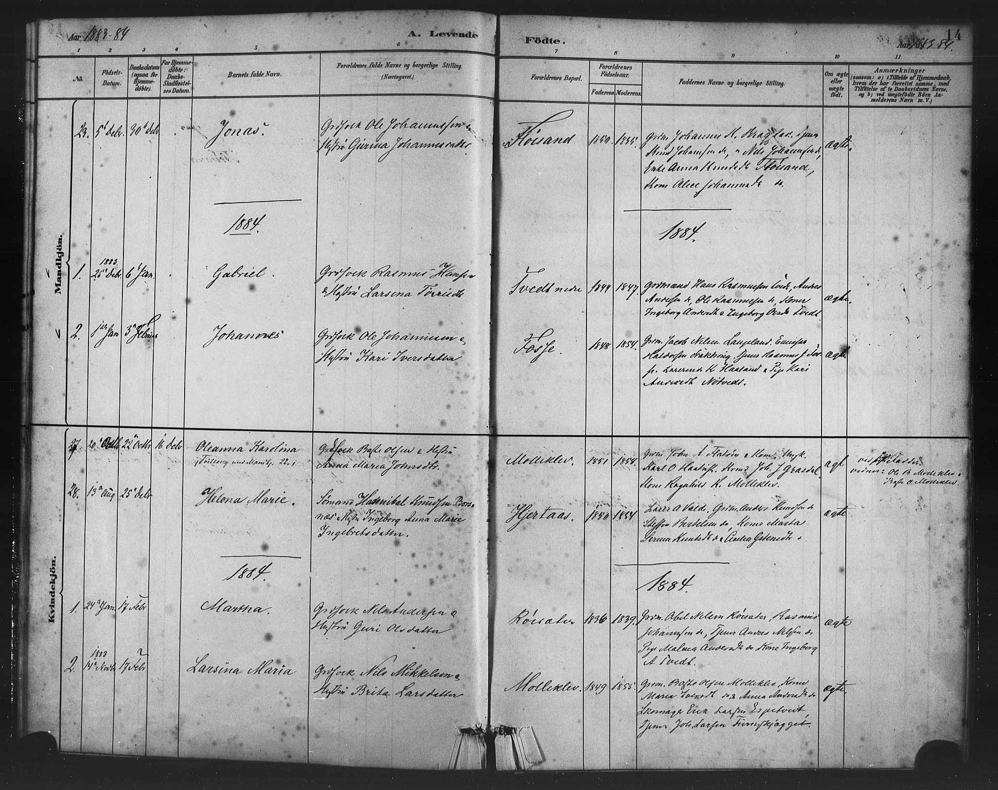Alversund Sokneprestembete, SAB/A-73901/H/Ha/Haa/Haac/L0001: Parish register (official) no. C 1, 1882-1900, p. 14
