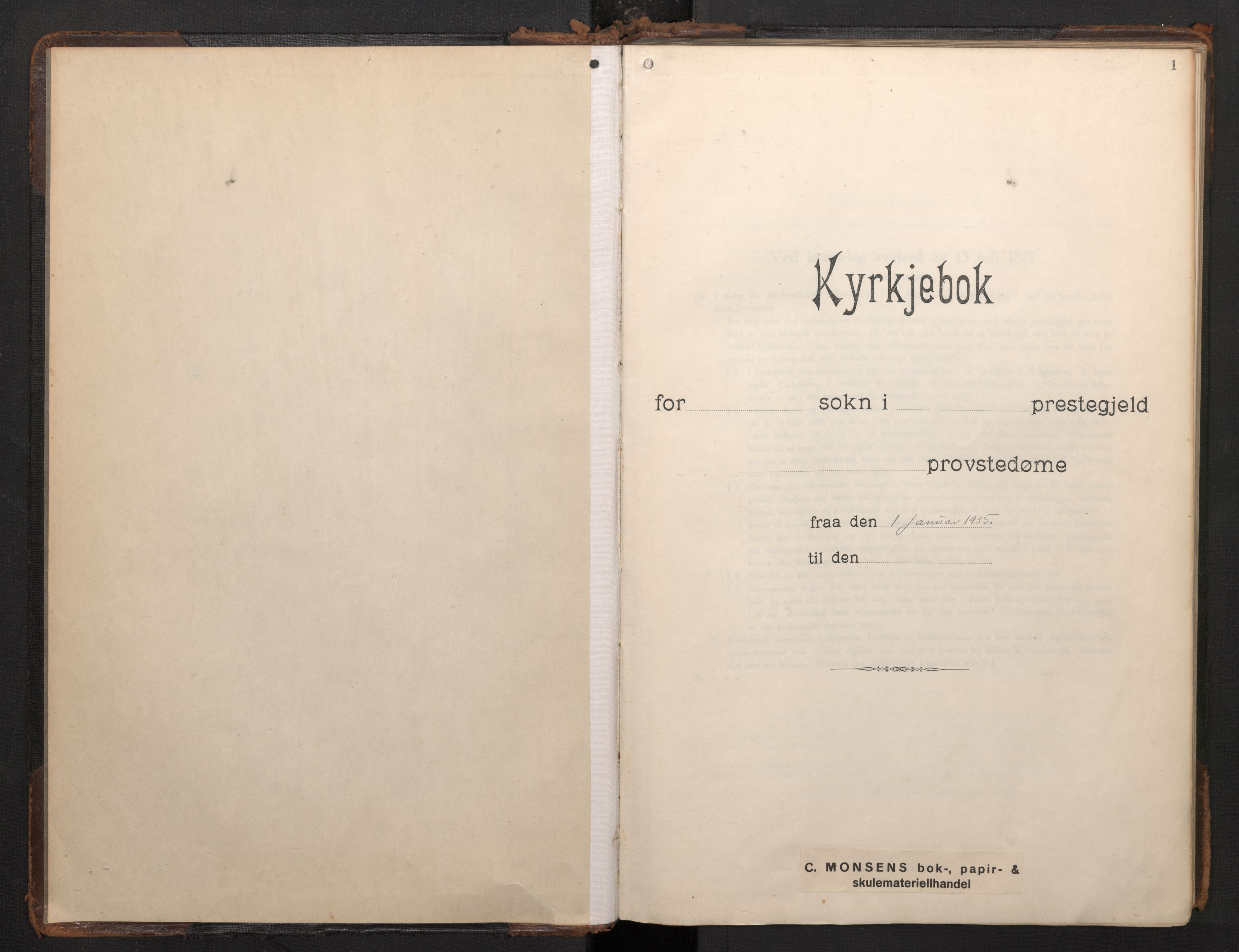 Nykirken Sokneprestembete, SAB/A-77101/H/Haa/L0039: Parish register (official) no. D 9, 1935-1946, p. 0b-1a