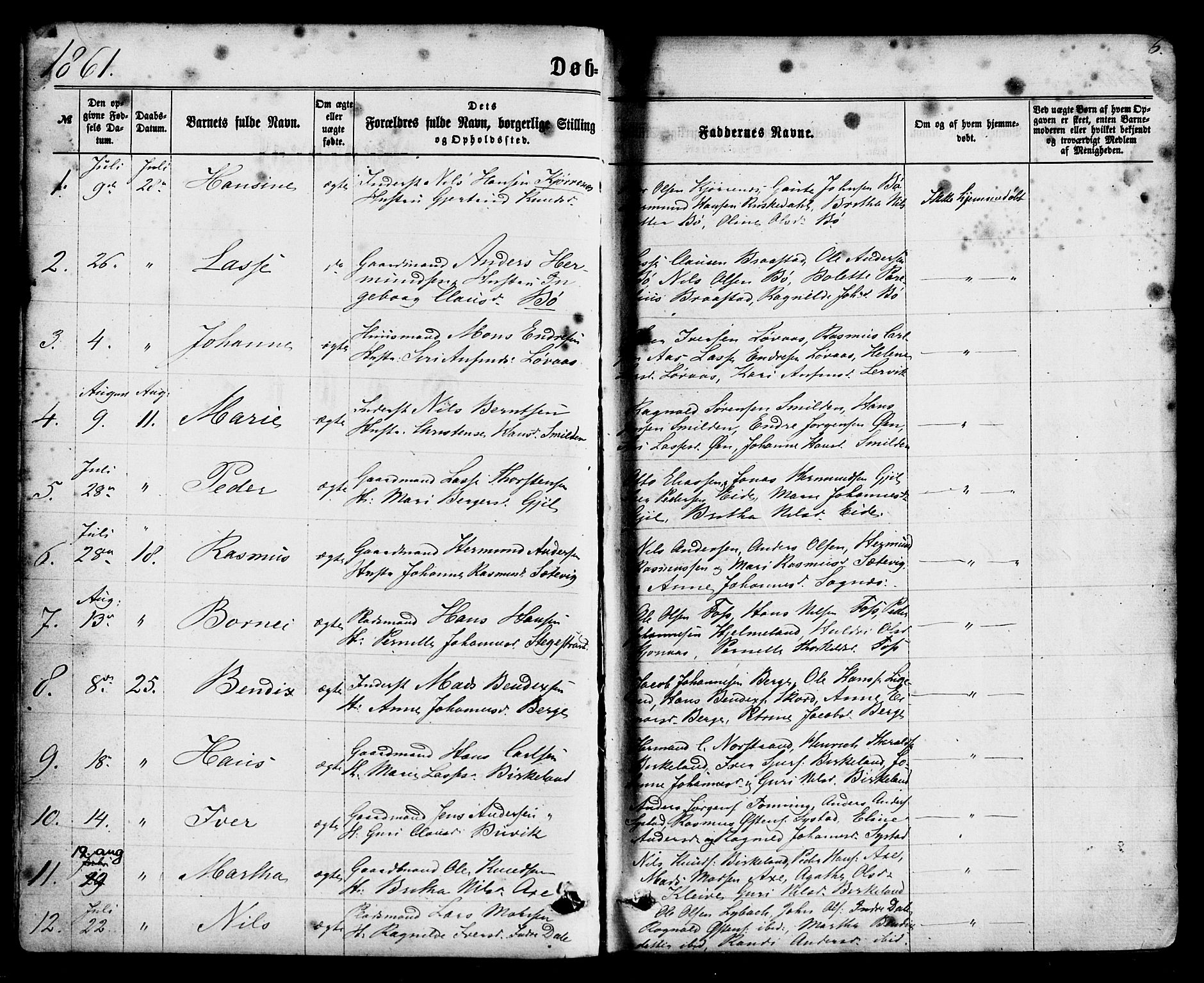Hyllestad sokneprestembete, SAB/A-80401: Parish register (official) no. A 1, 1861-1886, p. 6