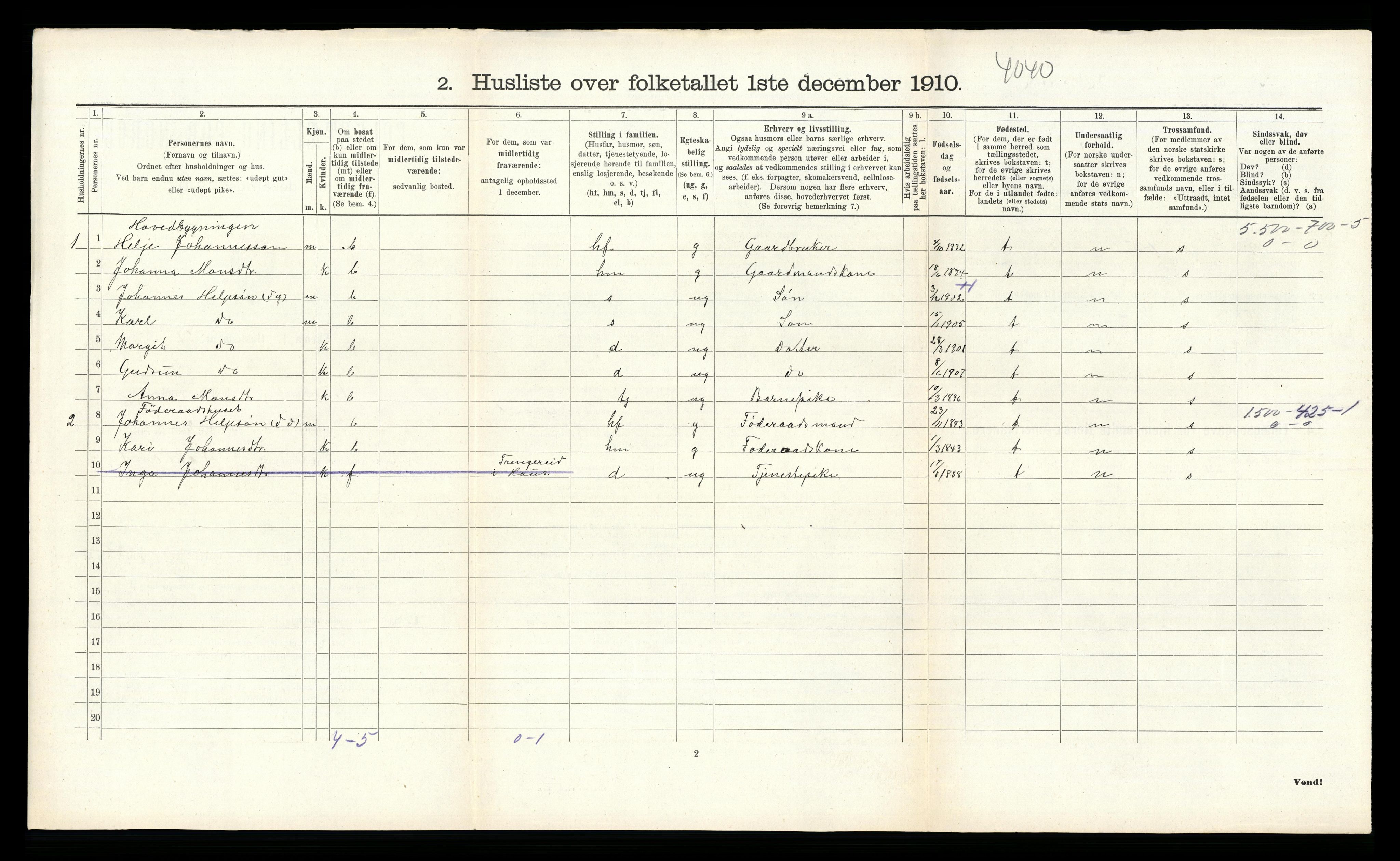 RA, 1910 census for Bruvik, 1910, p. 133