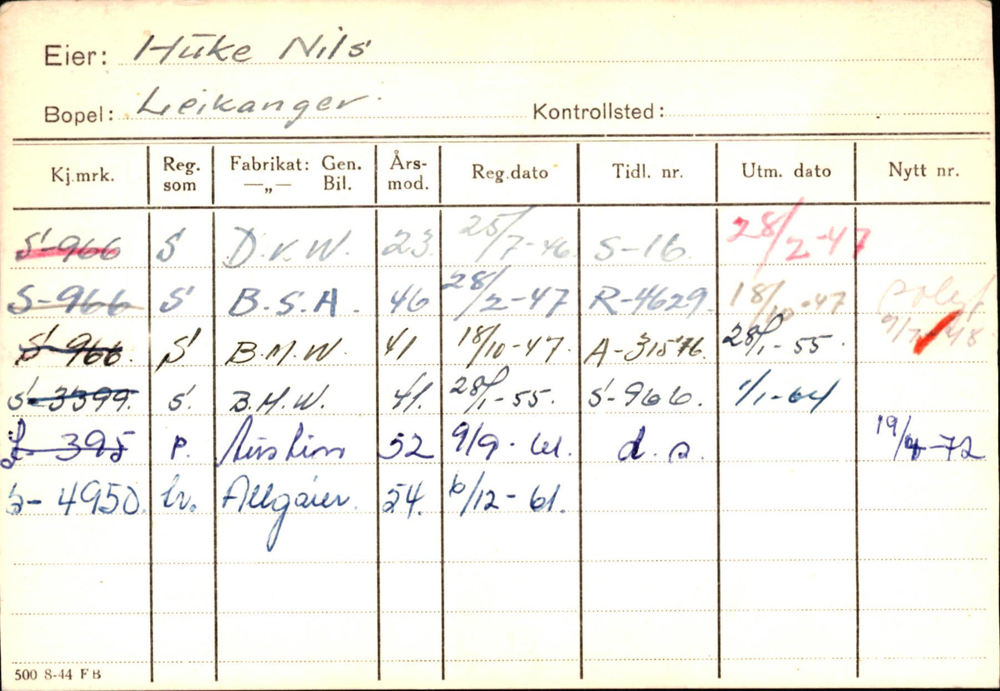 Statens vegvesen, Sogn og Fjordane vegkontor, SAB/A-5301/4/F/L0126: Eigarregister Fjaler M-Å. Leikanger A-Å, 1945-1975, p. 1483