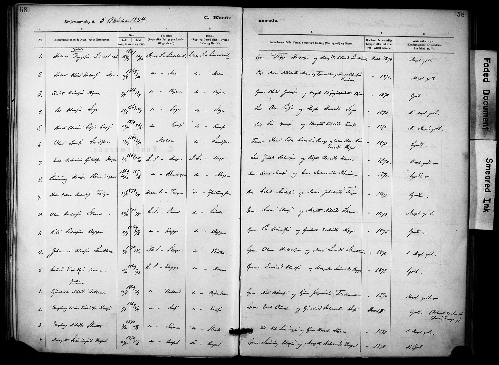 Lunde kirkebøker, SAKO/A-282/F/Fa/L0002: Parish register (official) no. I 2, 1884-1892, p. 58