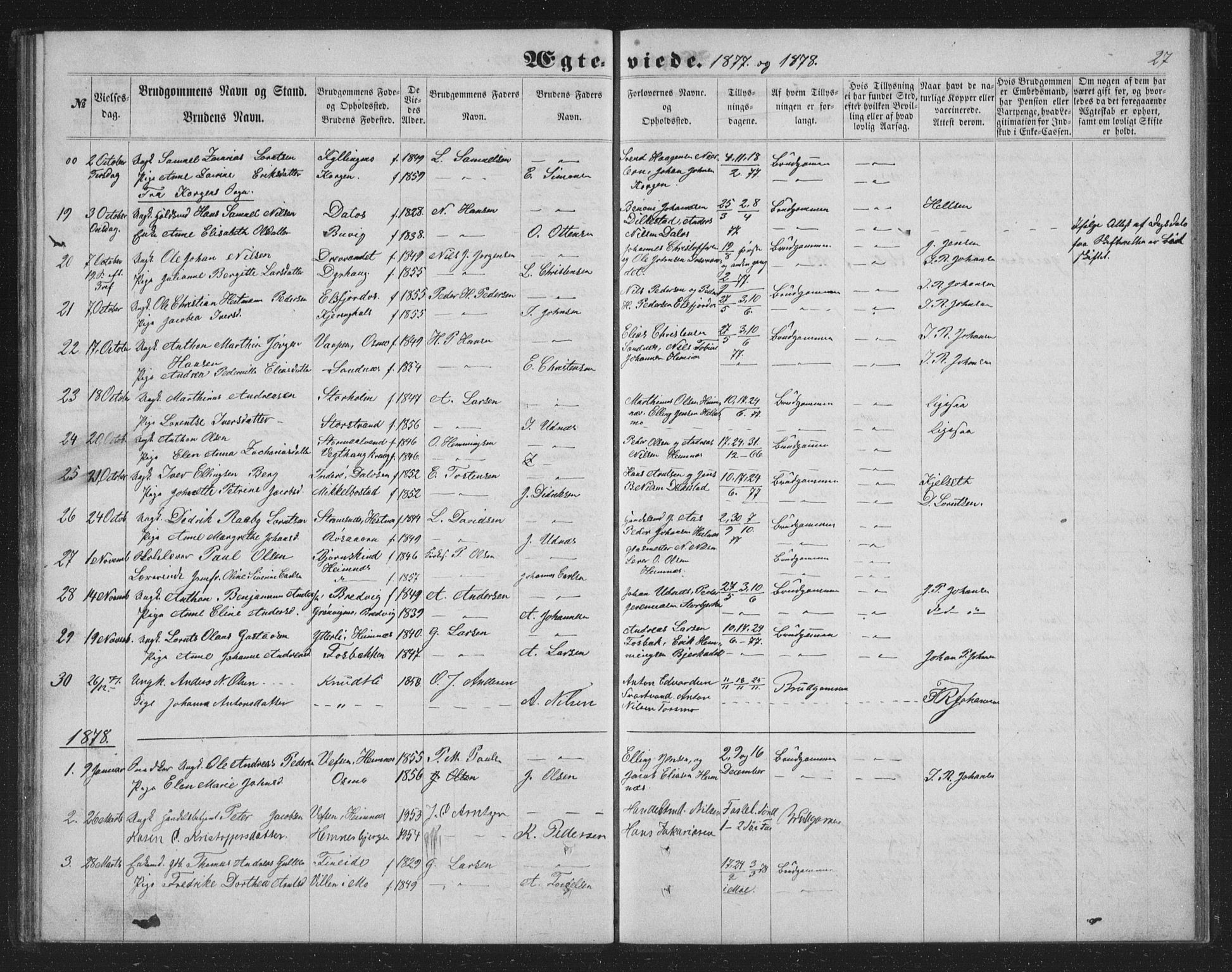 Ministerialprotokoller, klokkerbøker og fødselsregistre - Nordland, AV/SAT-A-1459/825/L0367: Parish register (copy) no. 825C04, 1863-1887, p. 27