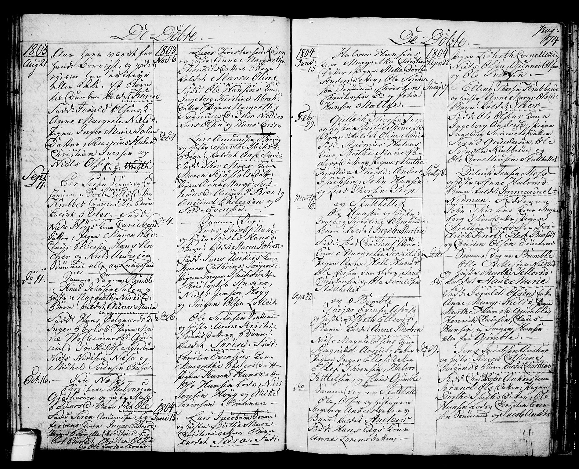 Langesund kirkebøker, SAKO/A-280/G/Ga/L0002: Parish register (copy) no. 2, 1801-1815, p. 74
