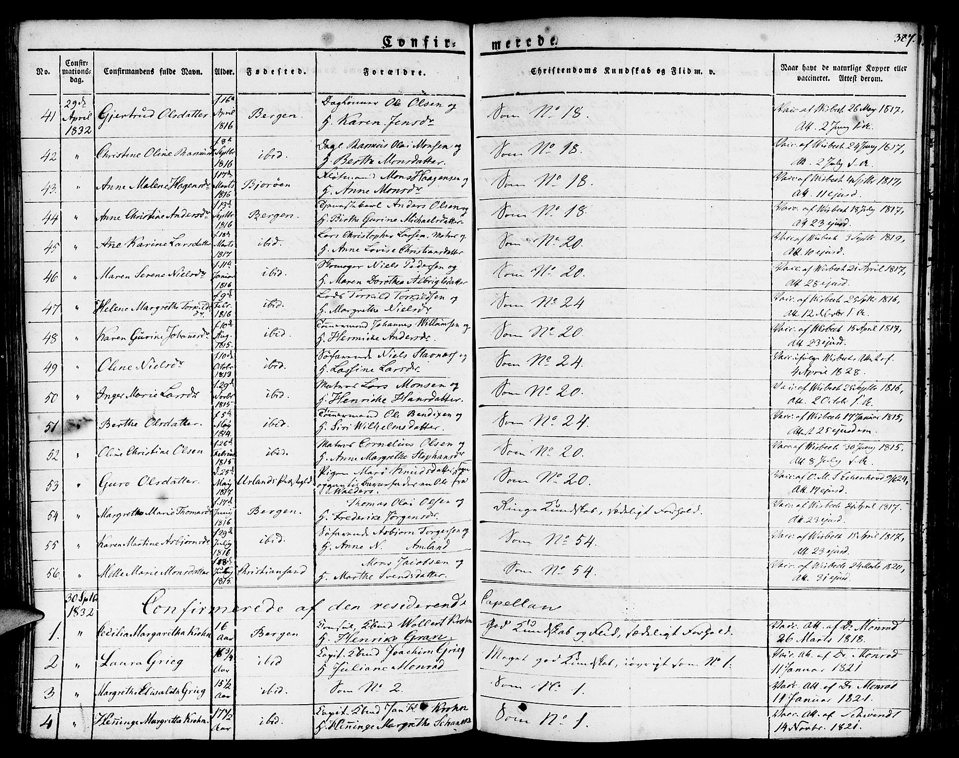 Nykirken Sokneprestembete, SAB/A-77101/H/Haa/L0012: Parish register (official) no. A 12, 1821-1844, p. 387