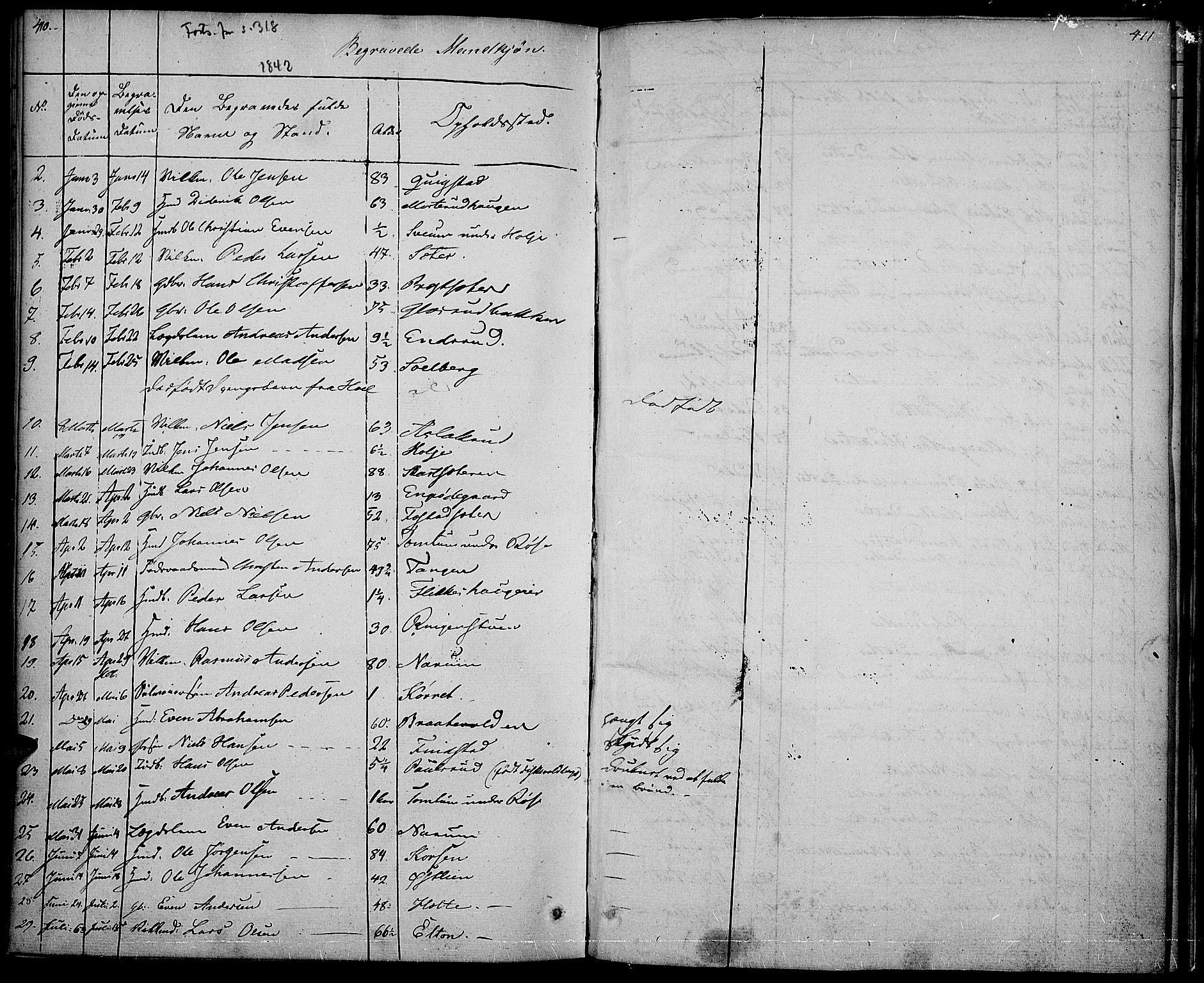 Vestre Toten prestekontor, SAH/PREST-108/H/Ha/Haa/L0003: Parish register (official) no. 3, 1836-1843, p. 410-411