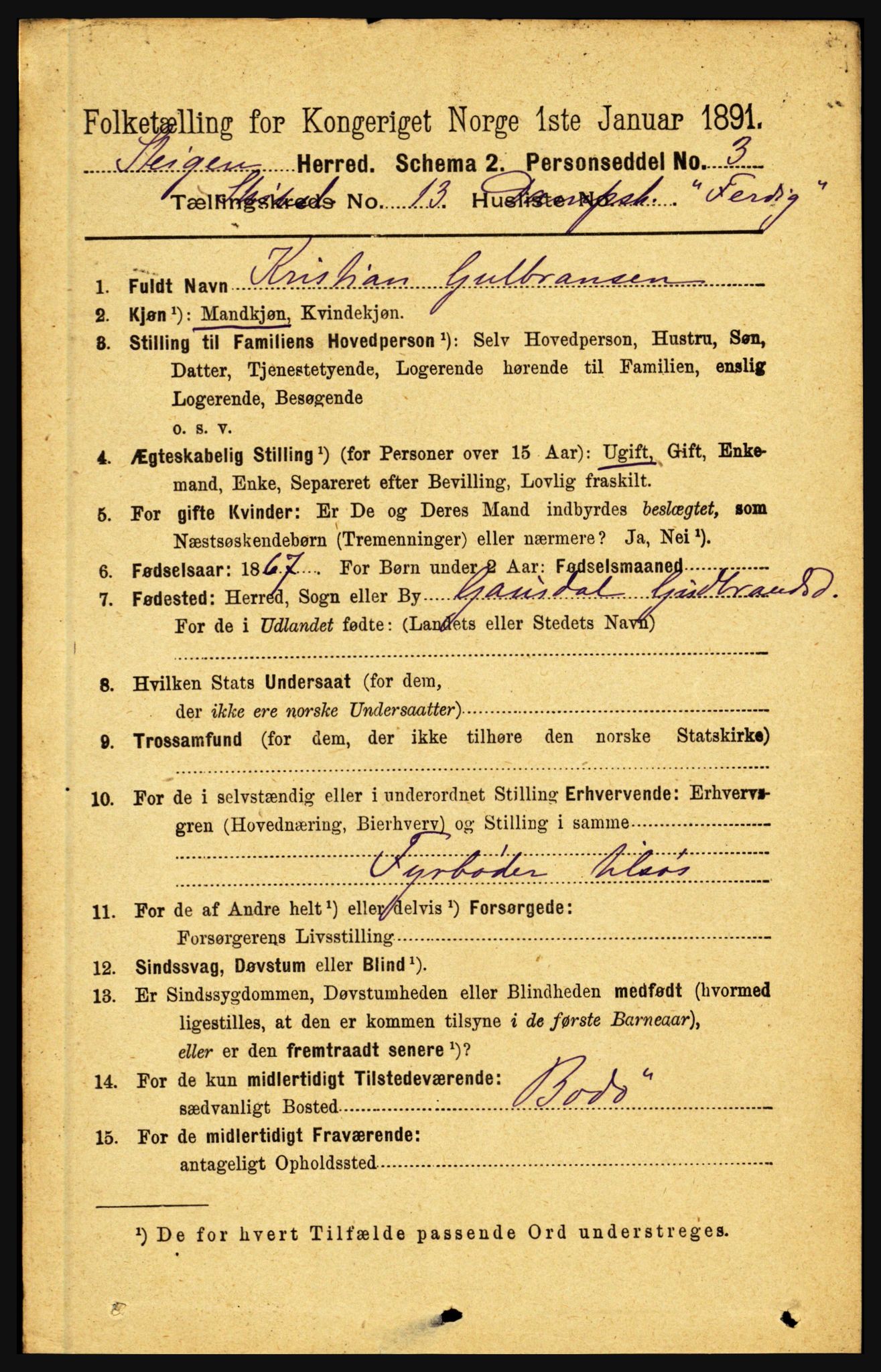 RA, 1891 census for 1848 Steigen, 1891, p. 4073