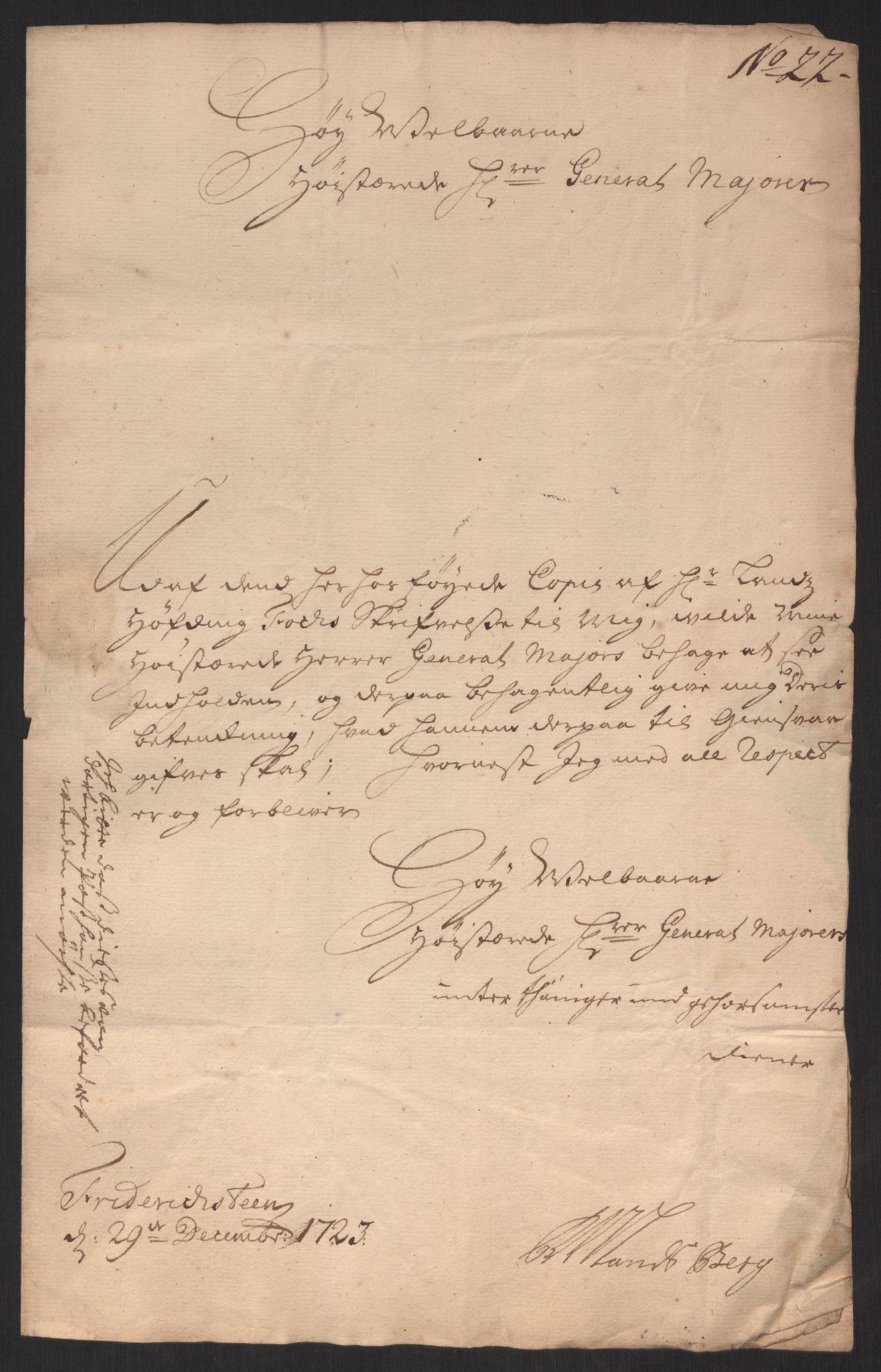 Kommanderende general (KG I) med Det norske krigsdirektorium, AV/RA-EA-5419/D/L0152: Fredriksten festning: Brev, inventarfortegnelser og regnskapsekstrakter, 1720-1723, p. 533