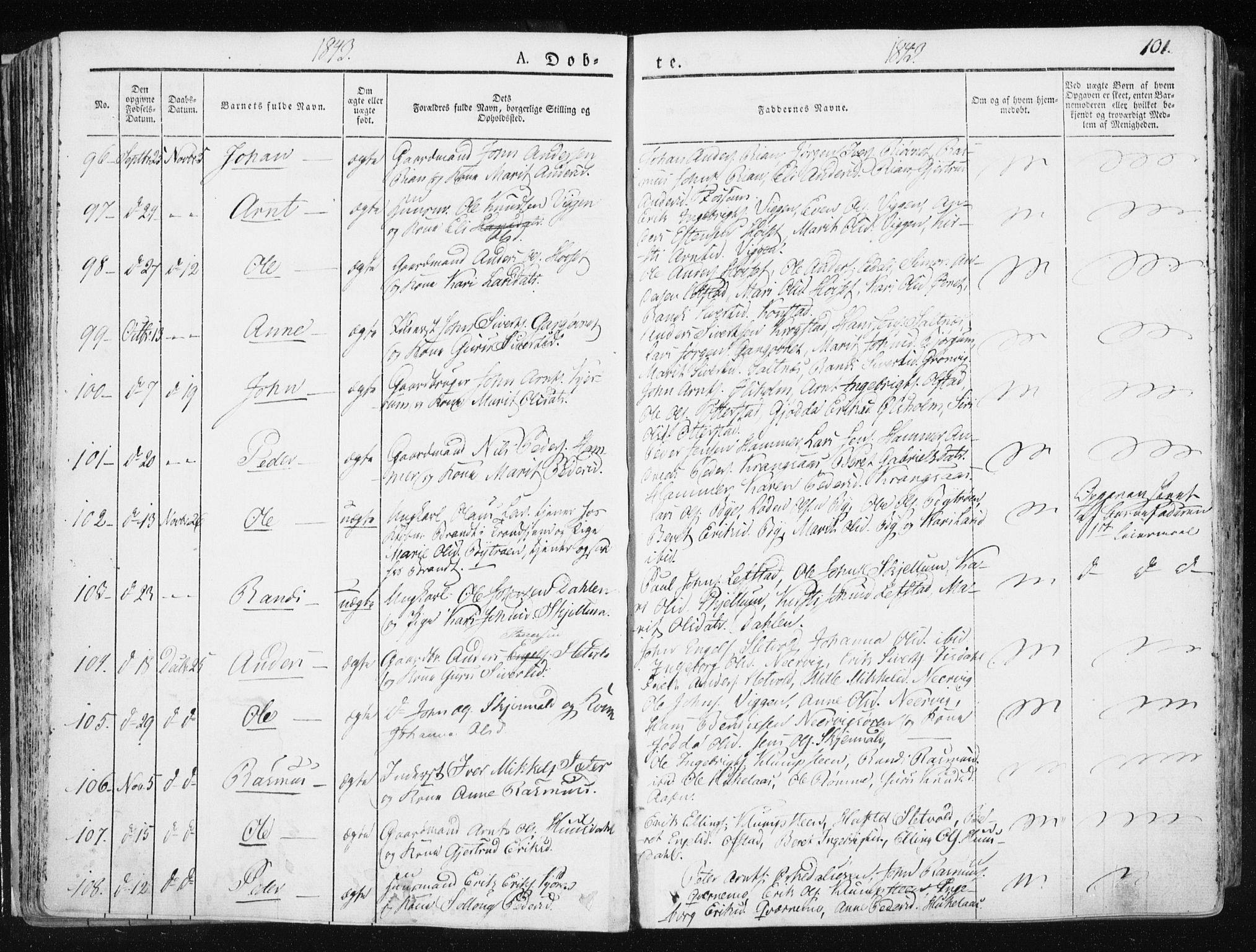 Ministerialprotokoller, klokkerbøker og fødselsregistre - Sør-Trøndelag, AV/SAT-A-1456/665/L0771: Parish register (official) no. 665A06, 1830-1856, p. 101