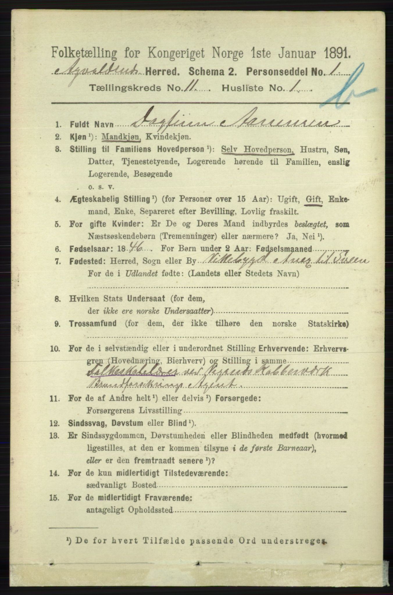 RA, 1891 census for 1147 Avaldsnes, 1891, p. 6200