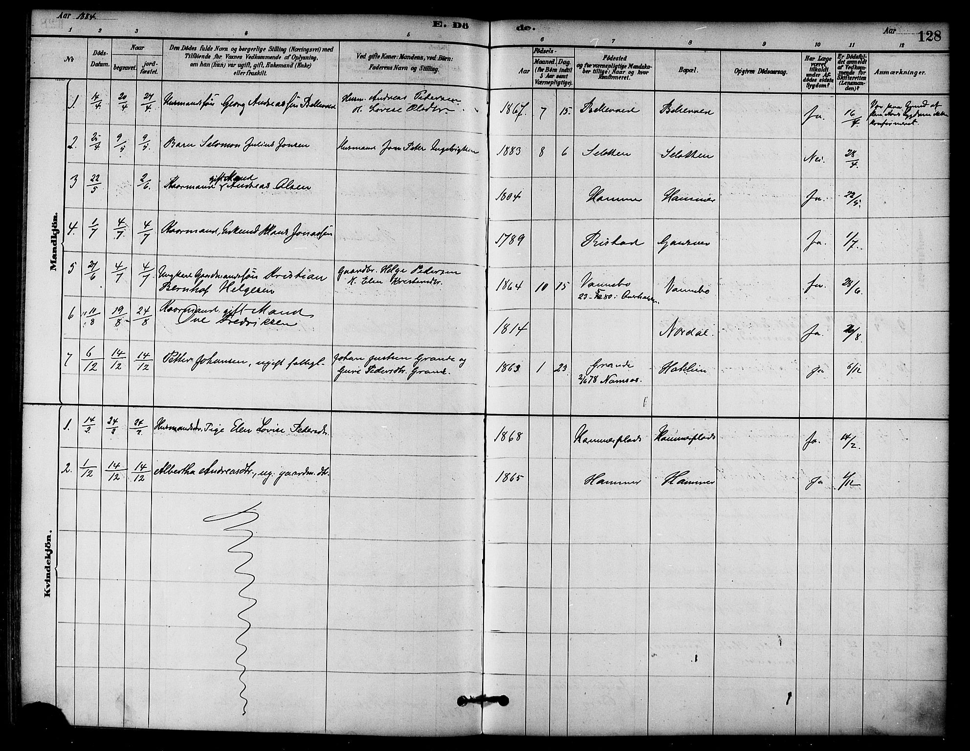 Ministerialprotokoller, klokkerbøker og fødselsregistre - Nord-Trøndelag, SAT/A-1458/766/L0563: Parish register (official) no. 767A01, 1881-1899, p. 128