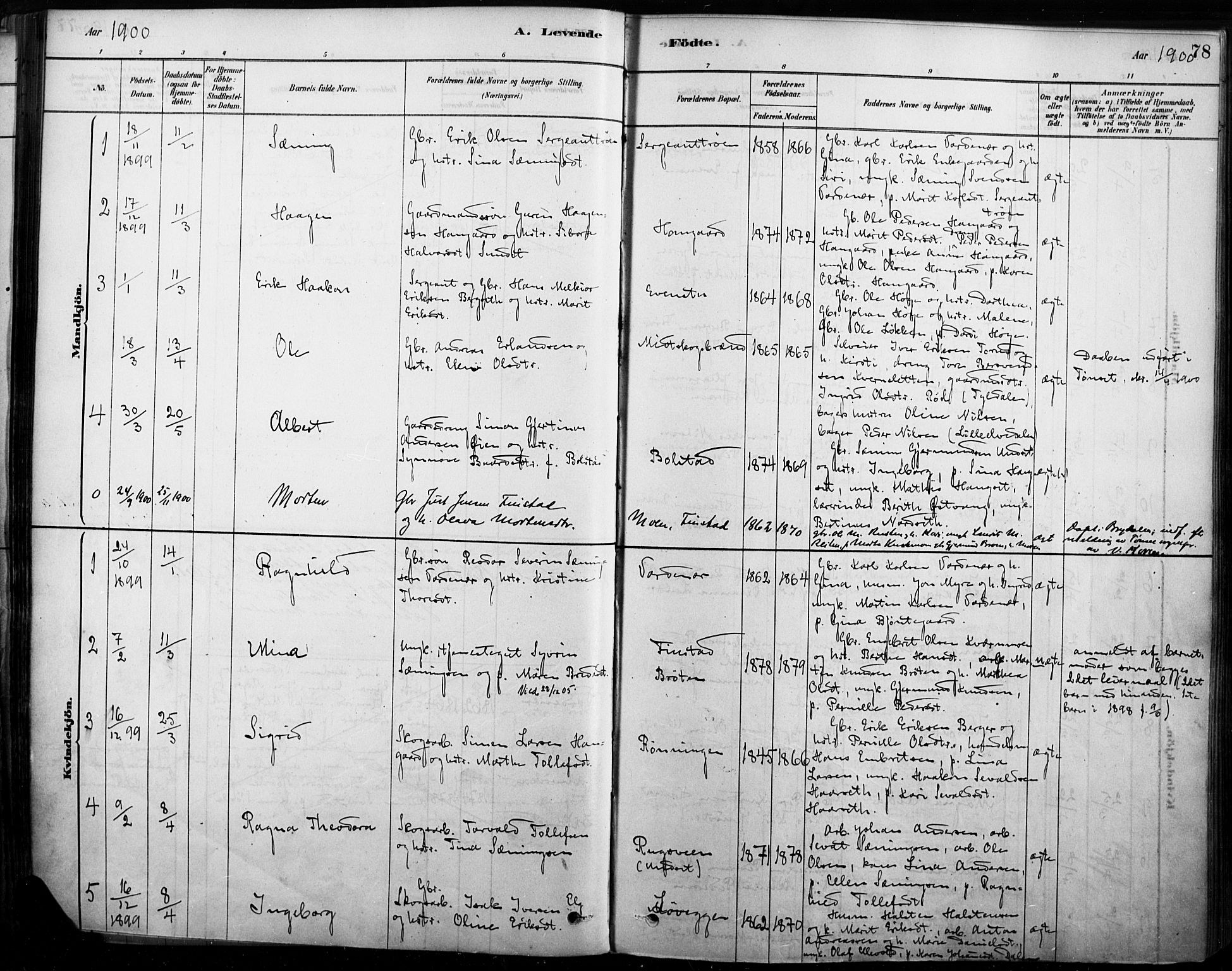 Rendalen prestekontor, AV/SAH-PREST-054/H/Ha/Haa/L0009: Parish register (official) no. 9, 1878-1901, p. 78