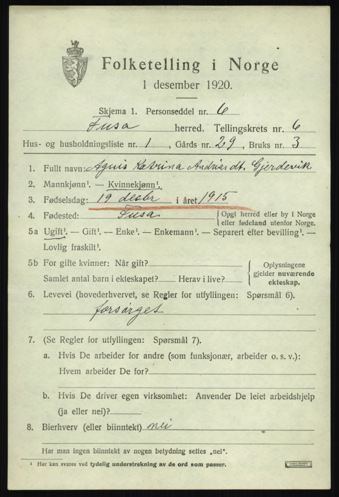 SAB, 1920 census for Fusa, 1920, p. 2469