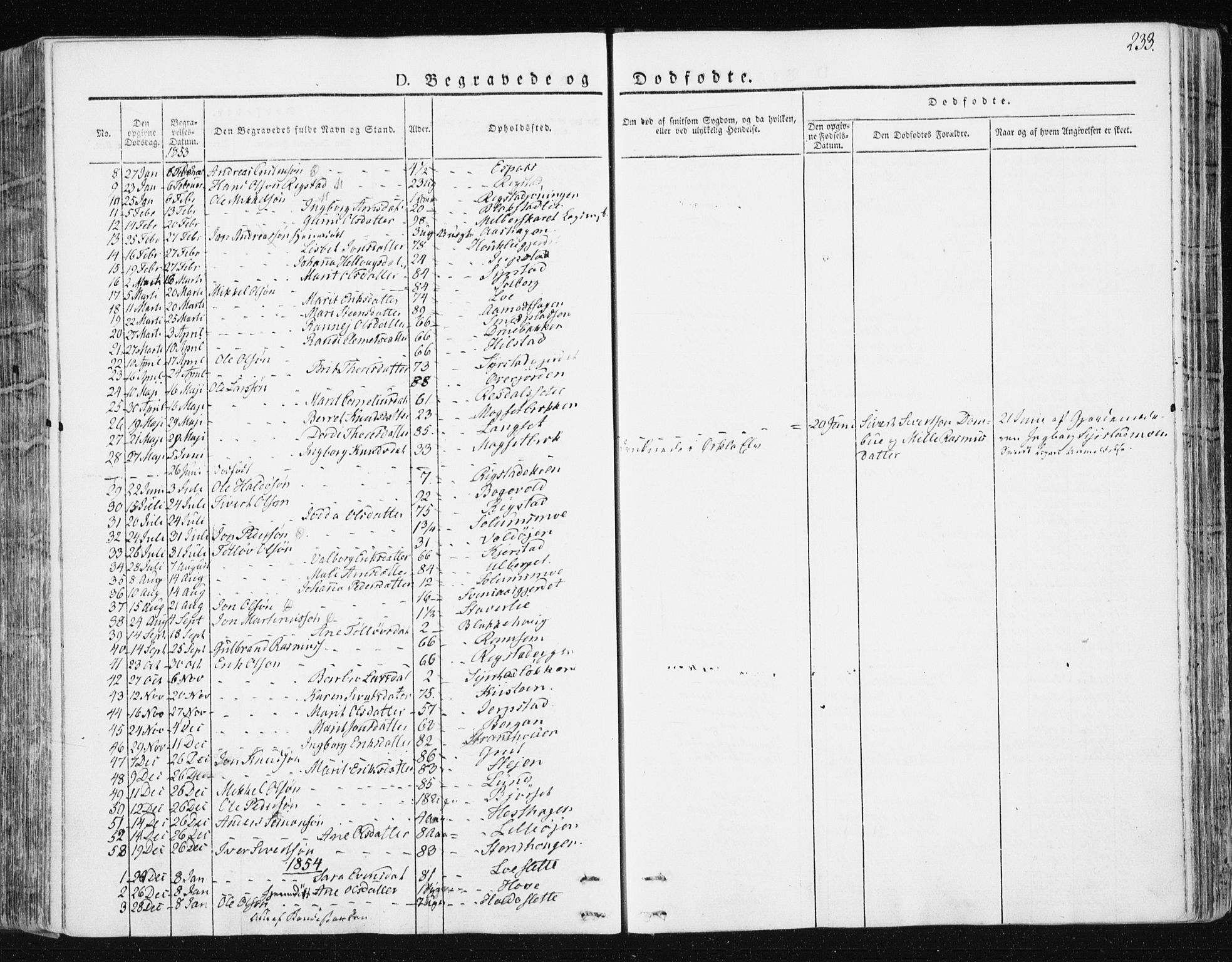 Ministerialprotokoller, klokkerbøker og fødselsregistre - Sør-Trøndelag, AV/SAT-A-1456/672/L0855: Parish register (official) no. 672A07, 1829-1860, p. 233
