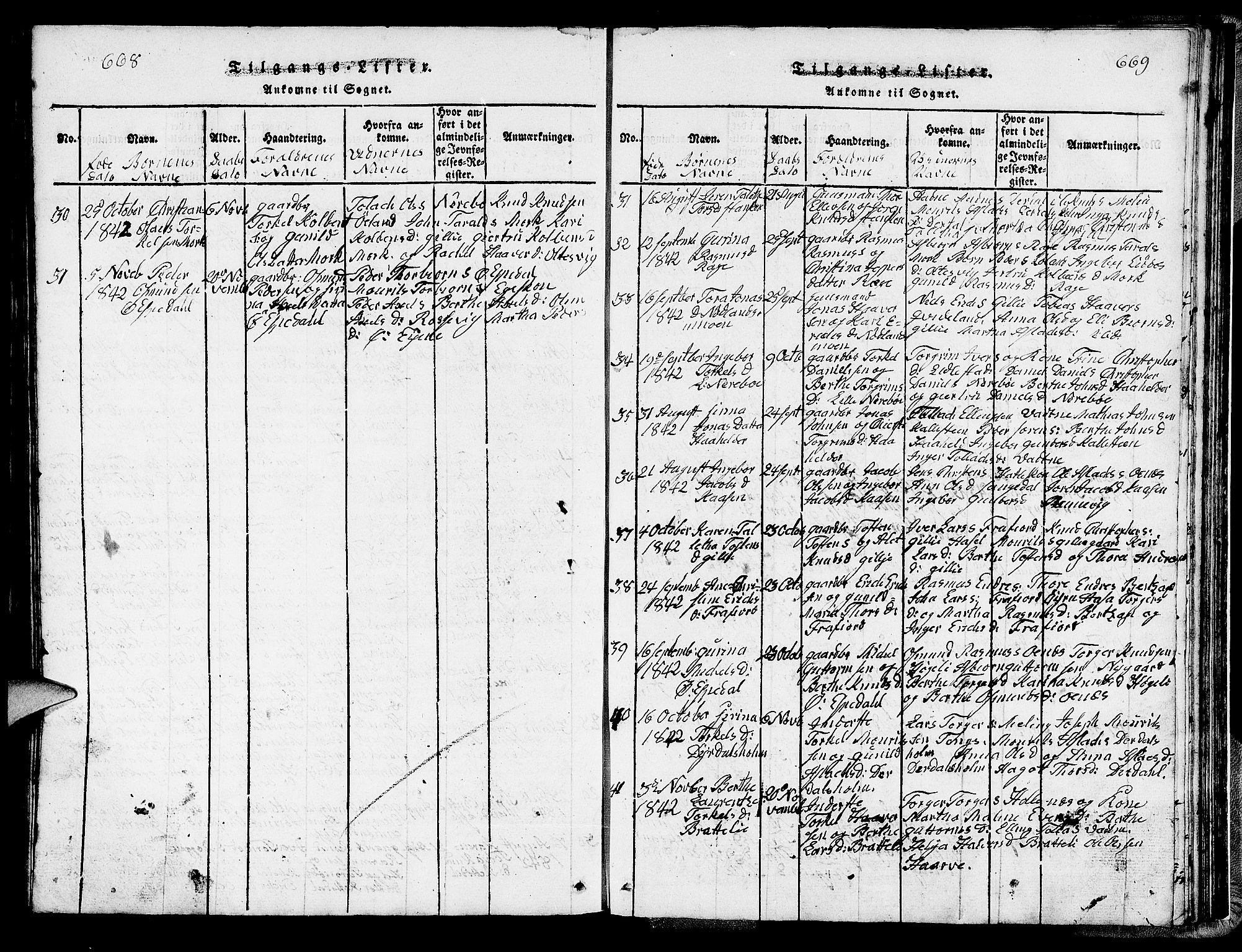 Strand sokneprestkontor, AV/SAST-A-101828/H/Ha/Hab/L0002: Parish register (copy) no. B 2, 1816-1854, p. 668-669