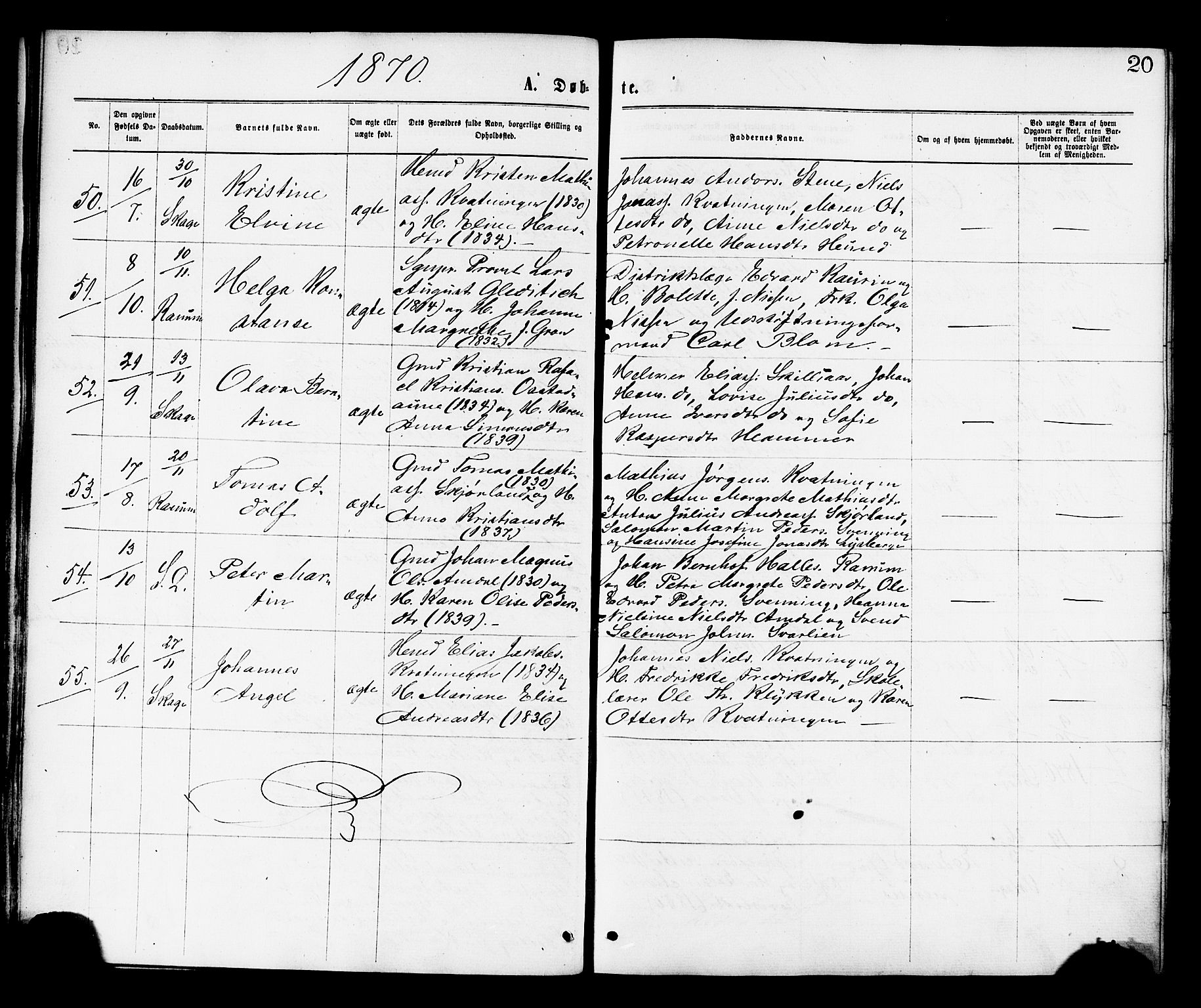 Ministerialprotokoller, klokkerbøker og fødselsregistre - Nord-Trøndelag, SAT/A-1458/764/L0554: Parish register (official) no. 764A09, 1867-1880, p. 20