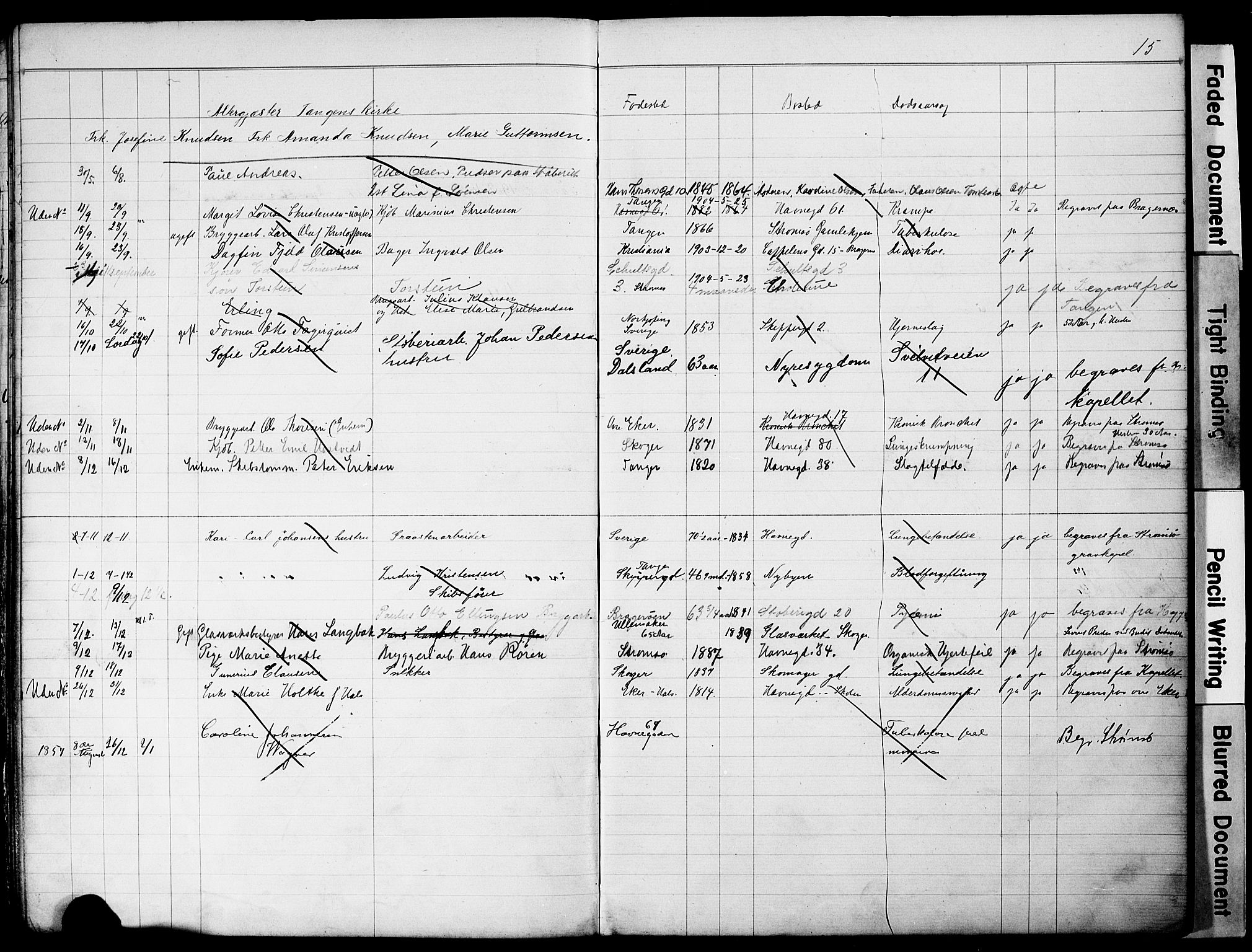 Strømsø kirkebøker, SAKO/A-246/Y/Yb/L0001: Parish register draft no. II 1, 1896-1904, p. 15
