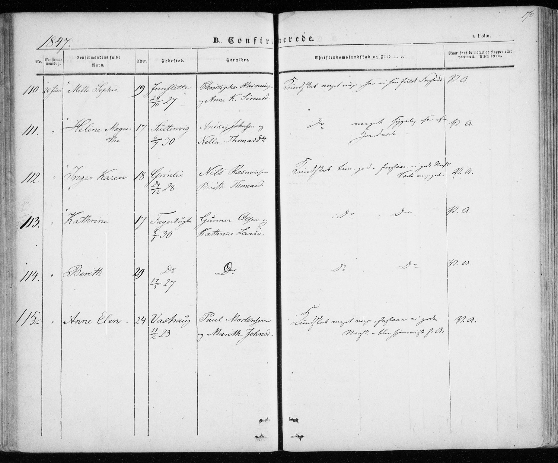 Lenvik sokneprestembete, AV/SATØ-S-1310/H/Ha/Haa/L0006kirke: Parish register (official) no. 6, 1845-1854, p. 176