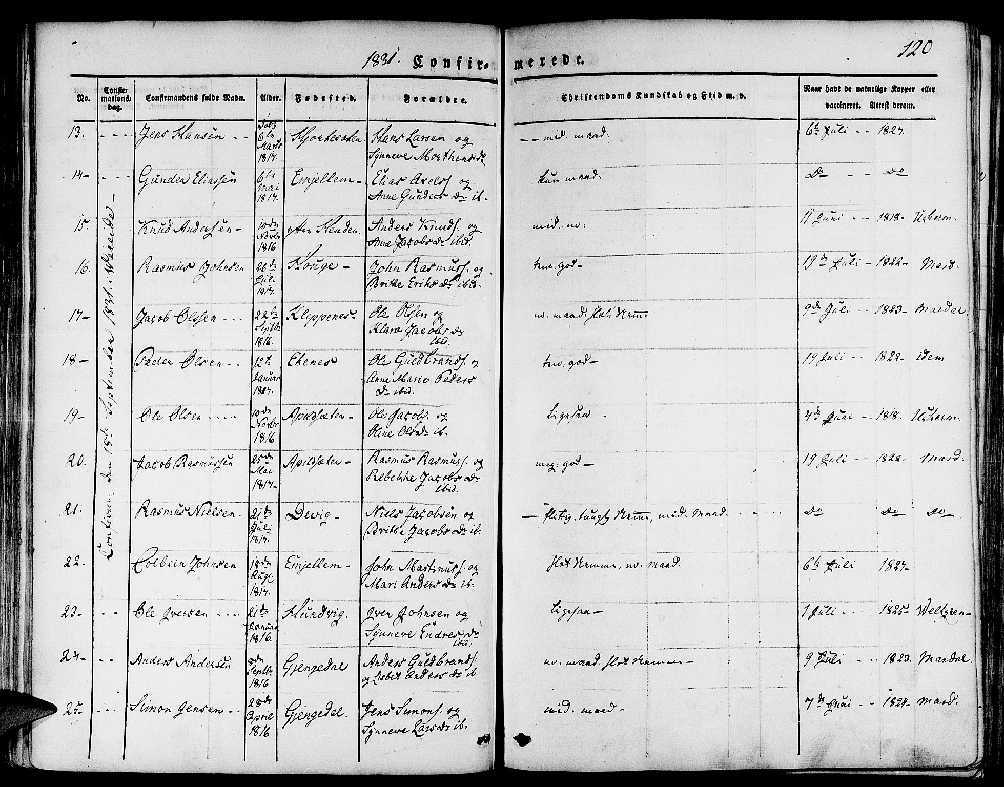 Gloppen sokneprestembete, SAB/A-80101/H/Haa/Haaa/L0007: Parish register (official) no. A 7, 1827-1837, p. 120
