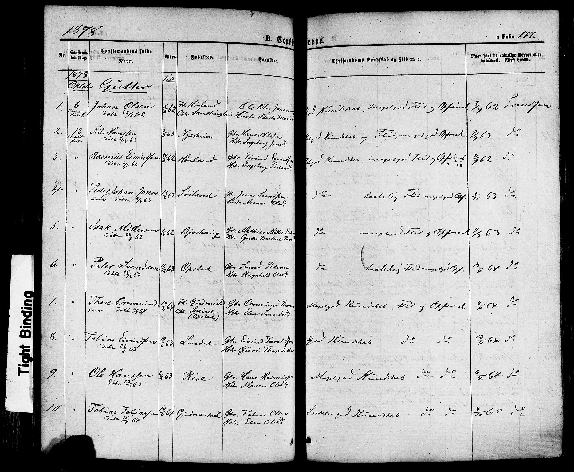Hå sokneprestkontor, AV/SAST-A-101801/001/30BA/L0008: Parish register (official) no. A 7, 1853-1878, p. 177