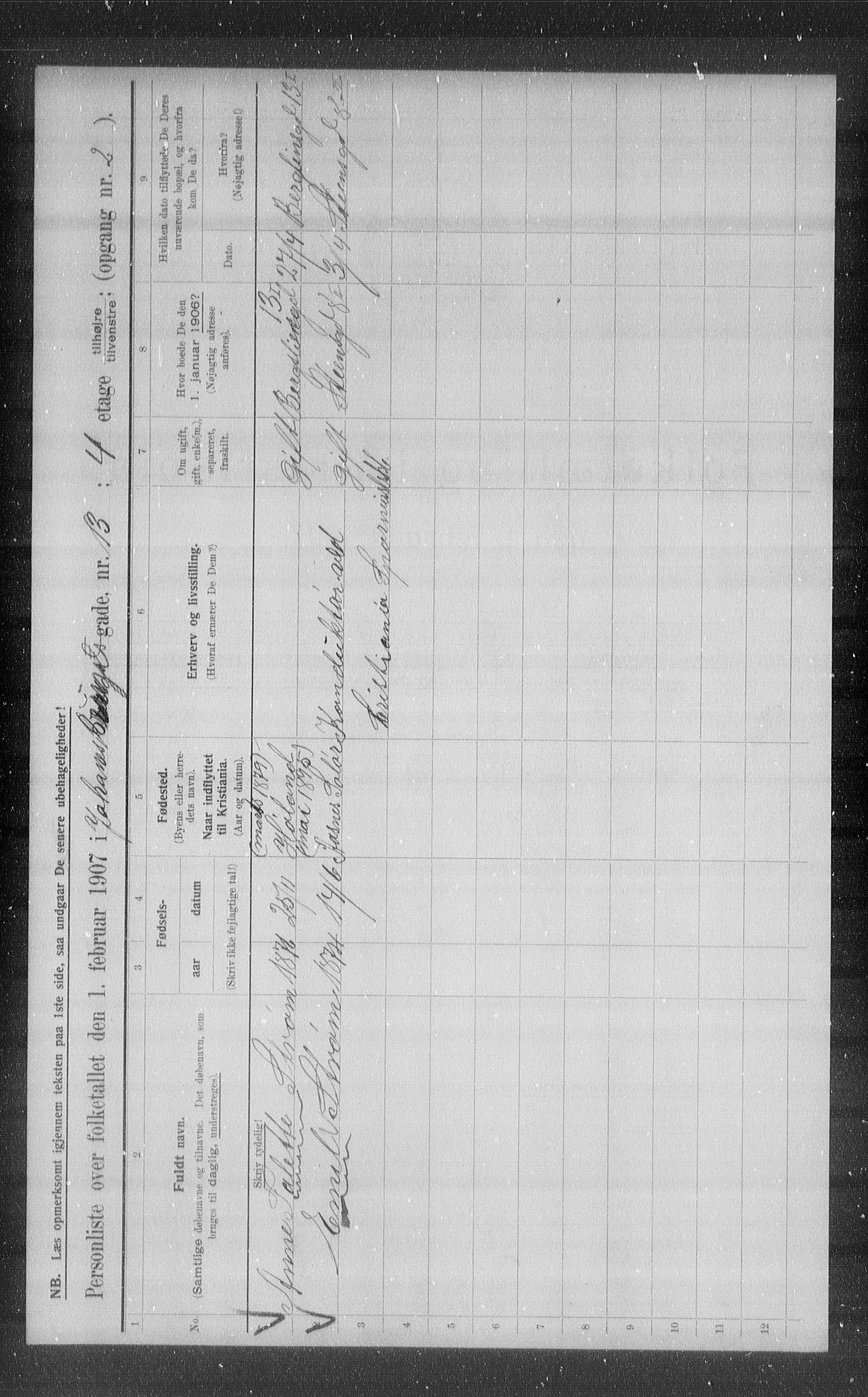 OBA, Municipal Census 1907 for Kristiania, 1907, p. 24105