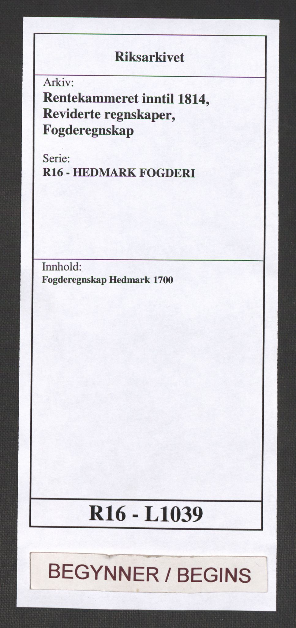 Rentekammeret inntil 1814, Reviderte regnskaper, Fogderegnskap, AV/RA-EA-4092/R16/L1039: Fogderegnskap Hedmark, 1700, p. 1