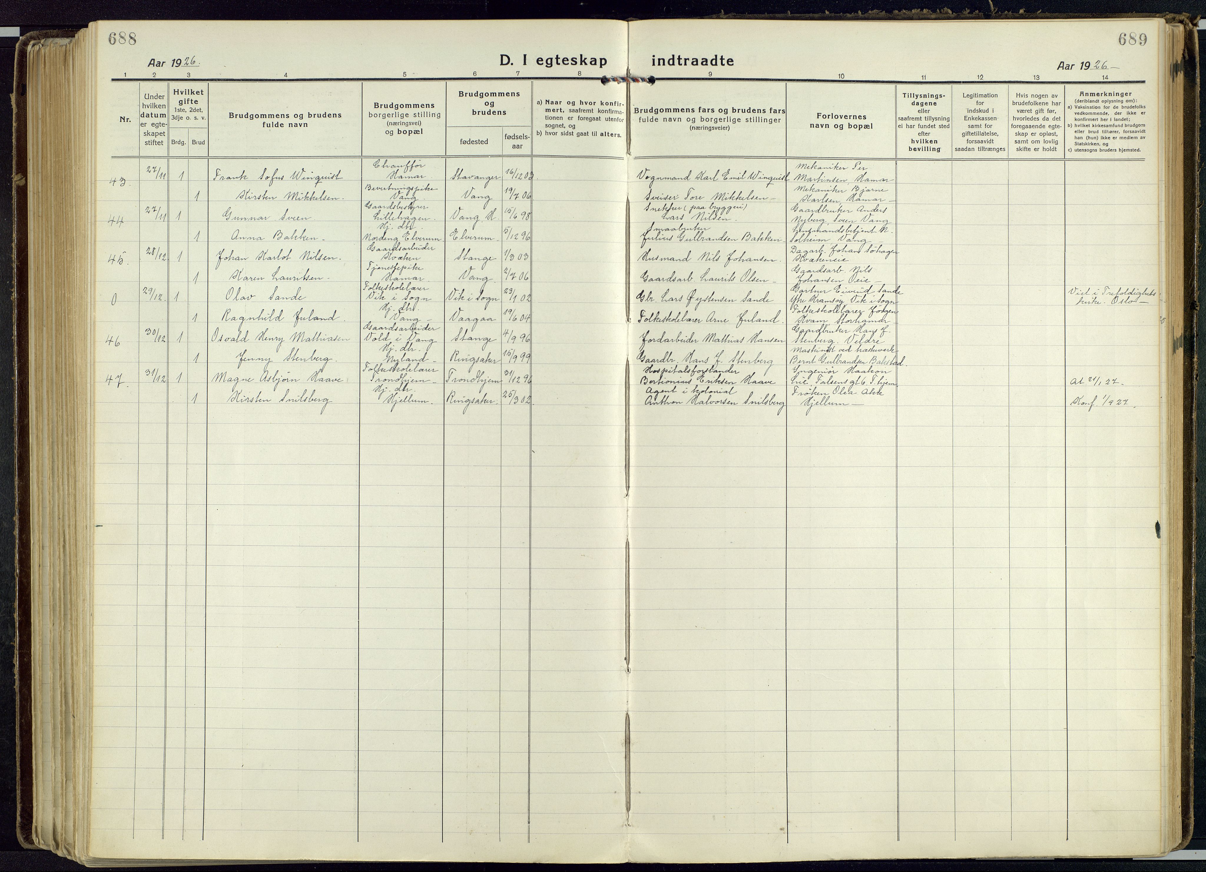 Vang prestekontor, Hedmark, AV/SAH-PREST-008/H/Ha/Haa/L0022: Parish register (official) no. 22, 1918-1944, p. 688-689