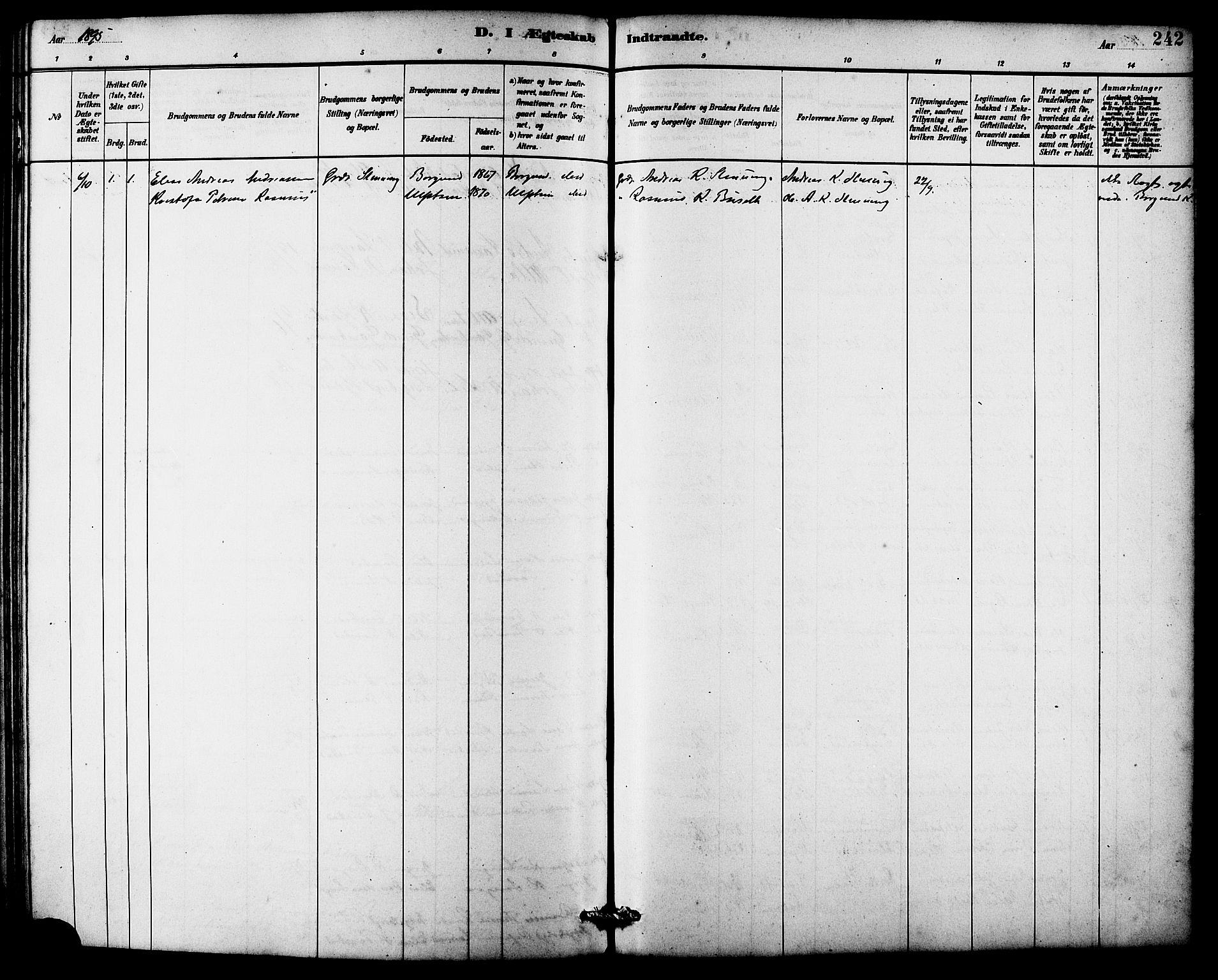 Ministerialprotokoller, klokkerbøker og fødselsregistre - Møre og Romsdal, SAT/A-1454/536/L0510: Parish register (copy) no. 536C05, 1881-1898, p. 242