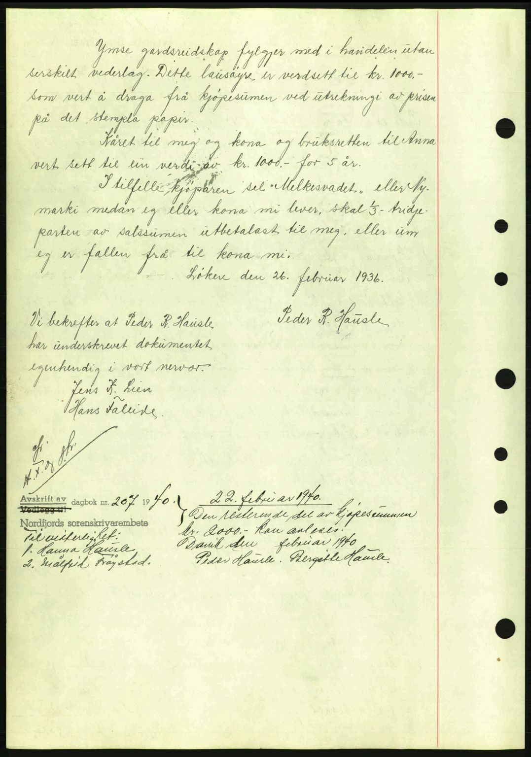 Nordfjord sorenskriveri, AV/SAB-A-2801/02/02b/02bj/L0001: Mortgage book no. A1, 1936-1937, Diary no: : 253/1936