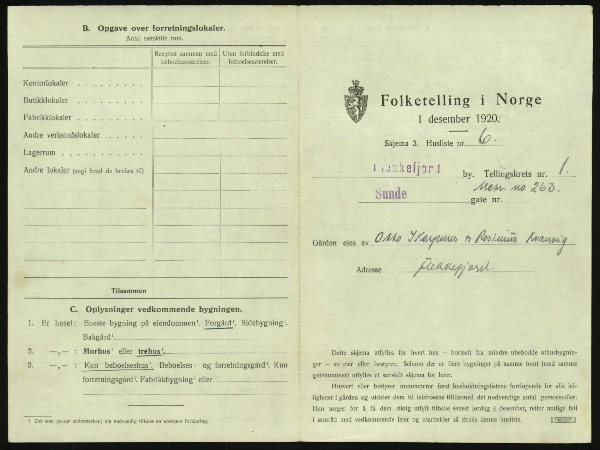 SAK, 1920 census for Flekkefjord, 1920, p. 42