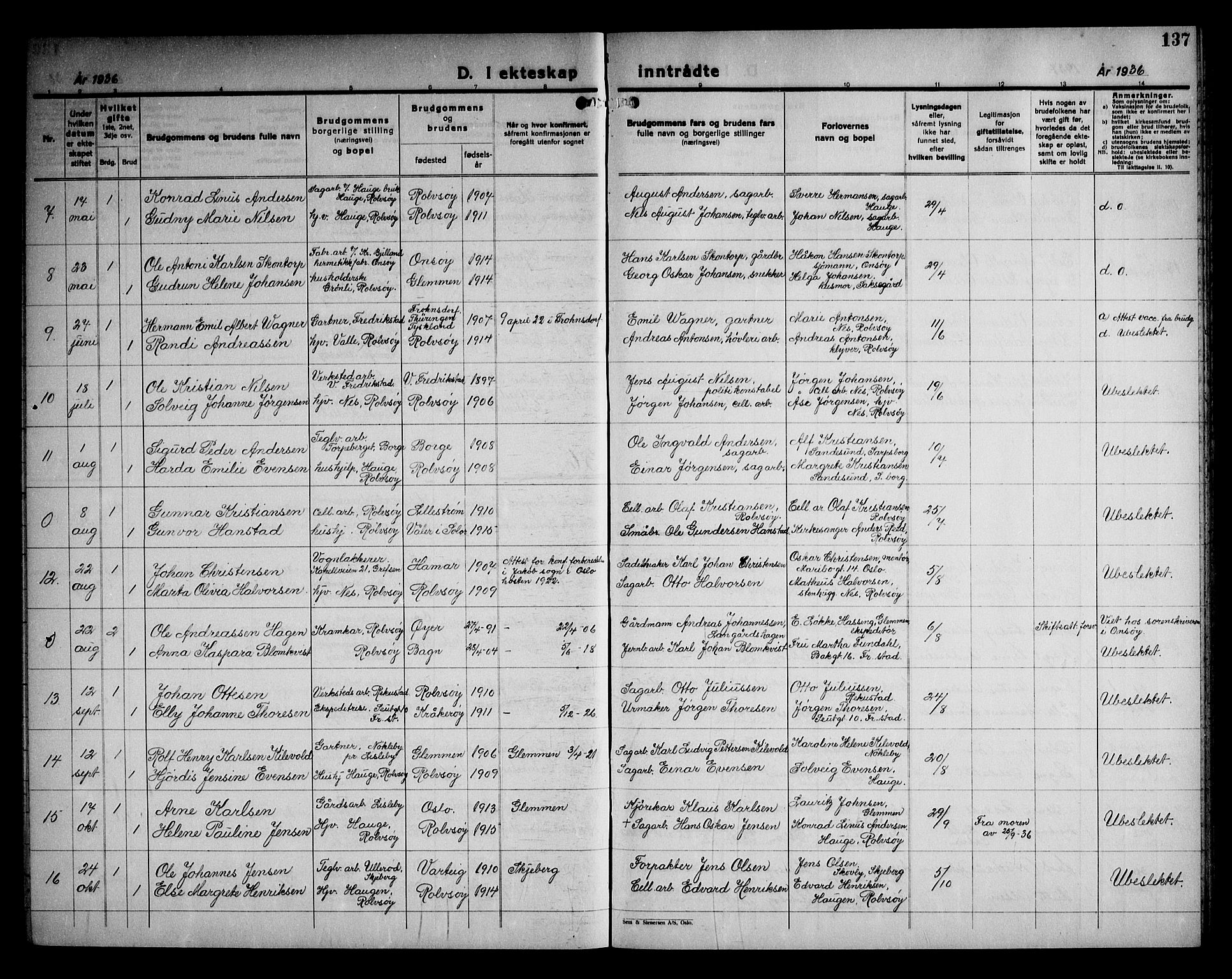 Rolvsøy prestekontor Kirkebøker, AV/SAO-A-2004/G/Ga/L0003: Parish register (copy) no. 3, 1935-1947, p. 137