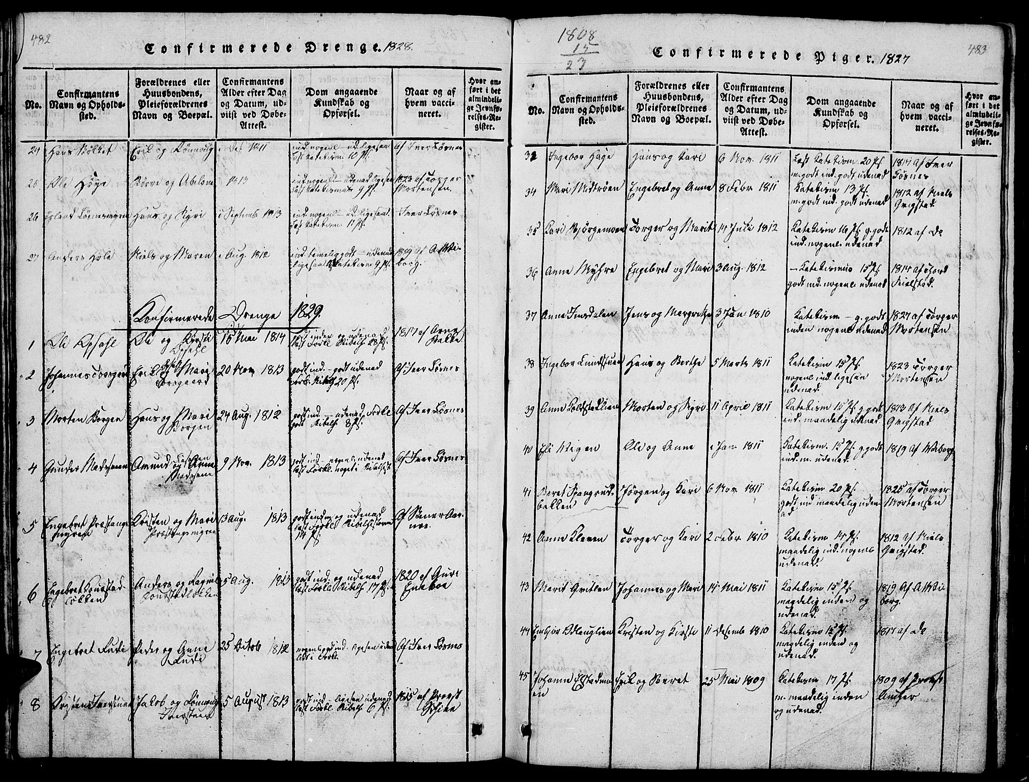 Ringebu prestekontor, SAH/PREST-082/H/Ha/Hab/L0001: Parish register (copy) no. 1, 1821-1839, p. 482-483