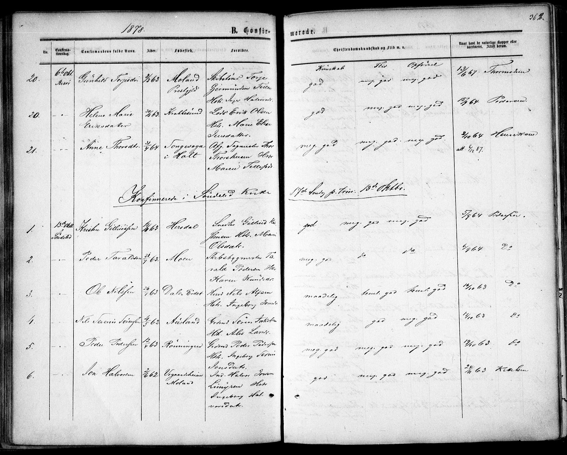 Søndeled sokneprestkontor, AV/SAK-1111-0038/F/Fa/L0003: Parish register (official) no. A 3, 1861-1879, p. 362