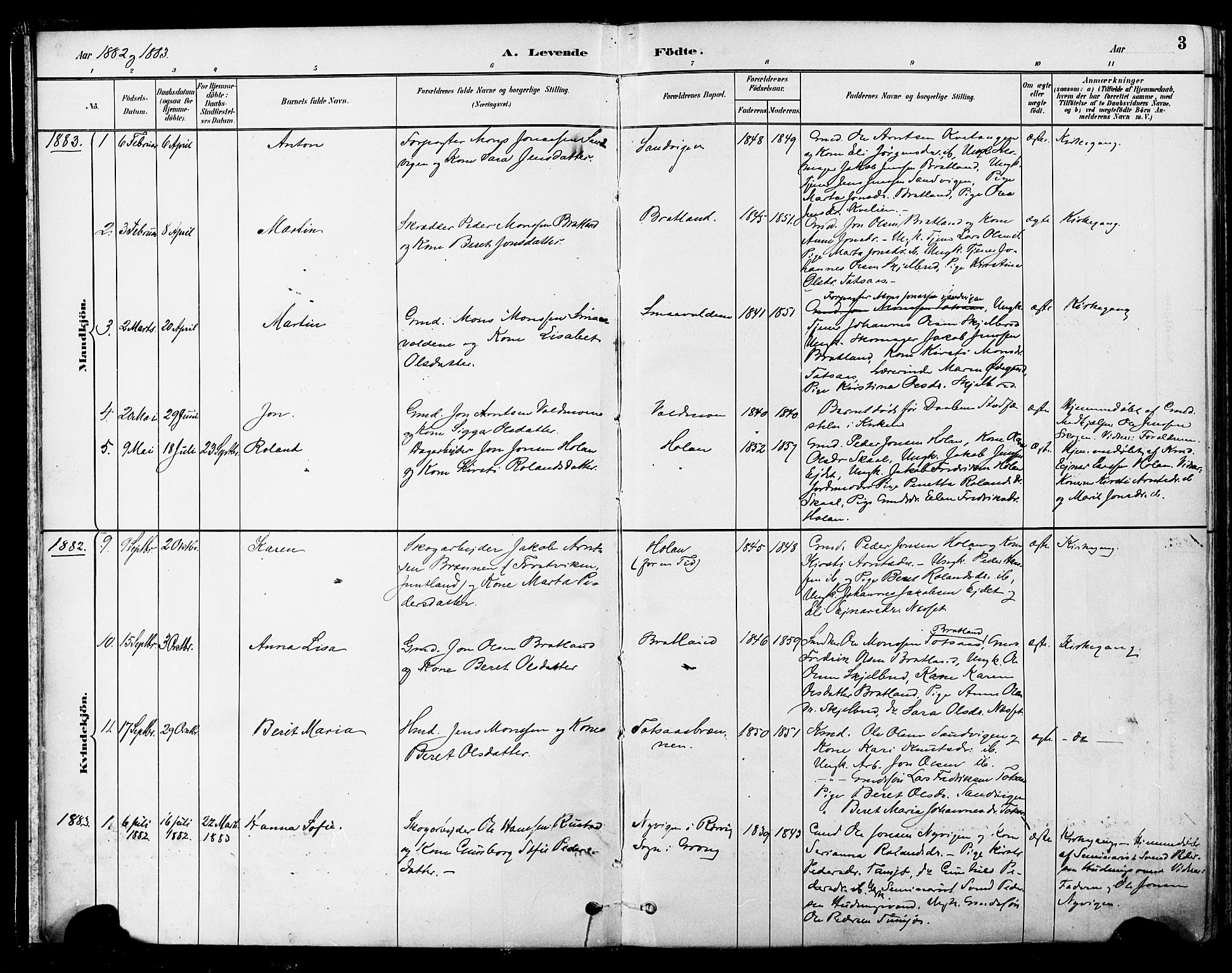 Ministerialprotokoller, klokkerbøker og fødselsregistre - Nord-Trøndelag, SAT/A-1458/755/L0494: Parish register (official) no. 755A03, 1882-1902, p. 3