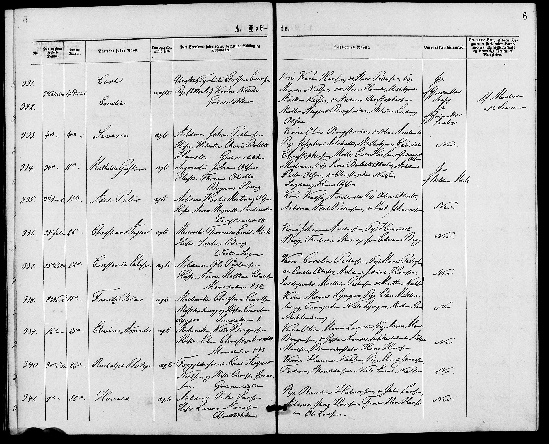 Gamle Aker prestekontor Kirkebøker, SAO/A-10617a/G/L0002: Parish register (copy) no. 2, 1864-1869, p. 6