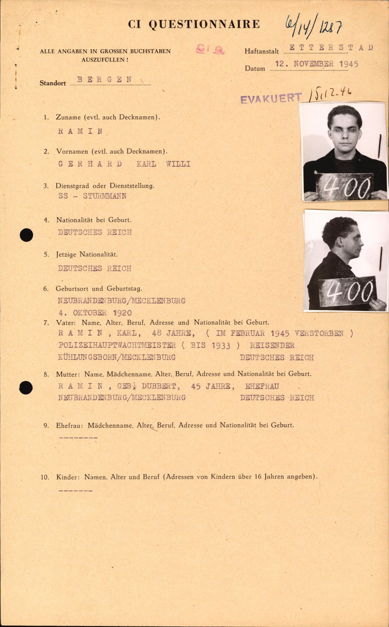 Forsvaret, Forsvarets overkommando II, AV/RA-RAFA-3915/D/Db/L0026: CI Questionaires. Tyske okkupasjonsstyrker i Norge. Tyskere., 1945-1946, p. 528