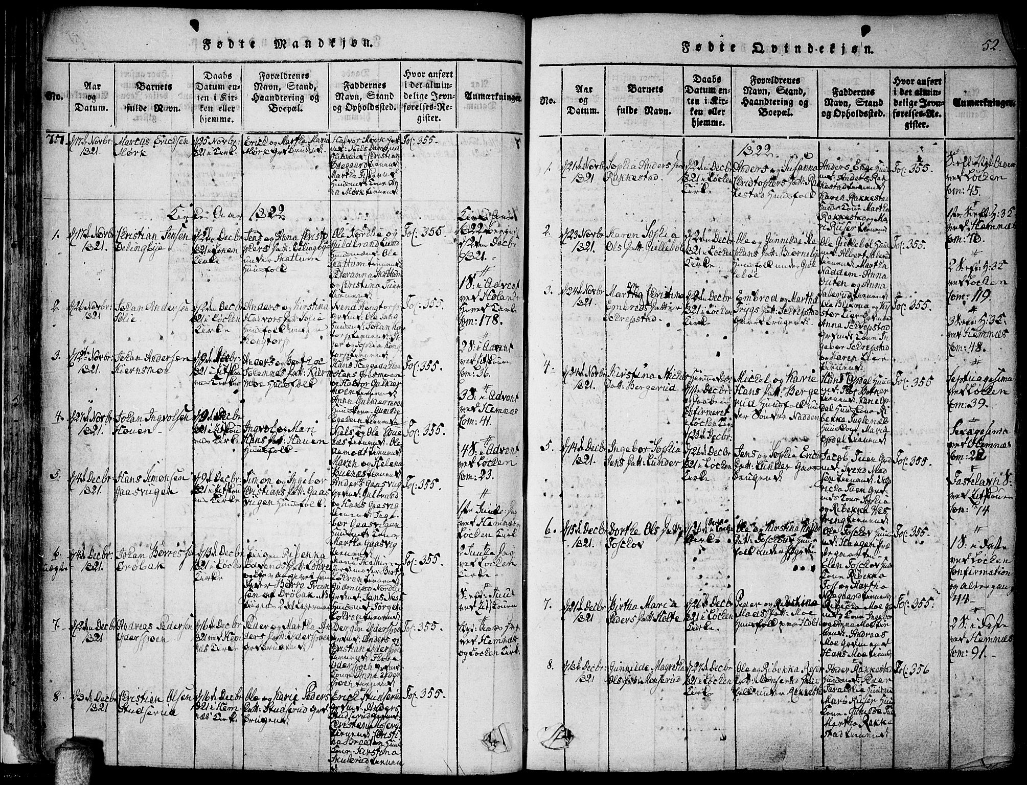 Høland prestekontor Kirkebøker, SAO/A-10346a/F/Fa/L0007: Parish register (official) no. I 7, 1814-1827, p. 52