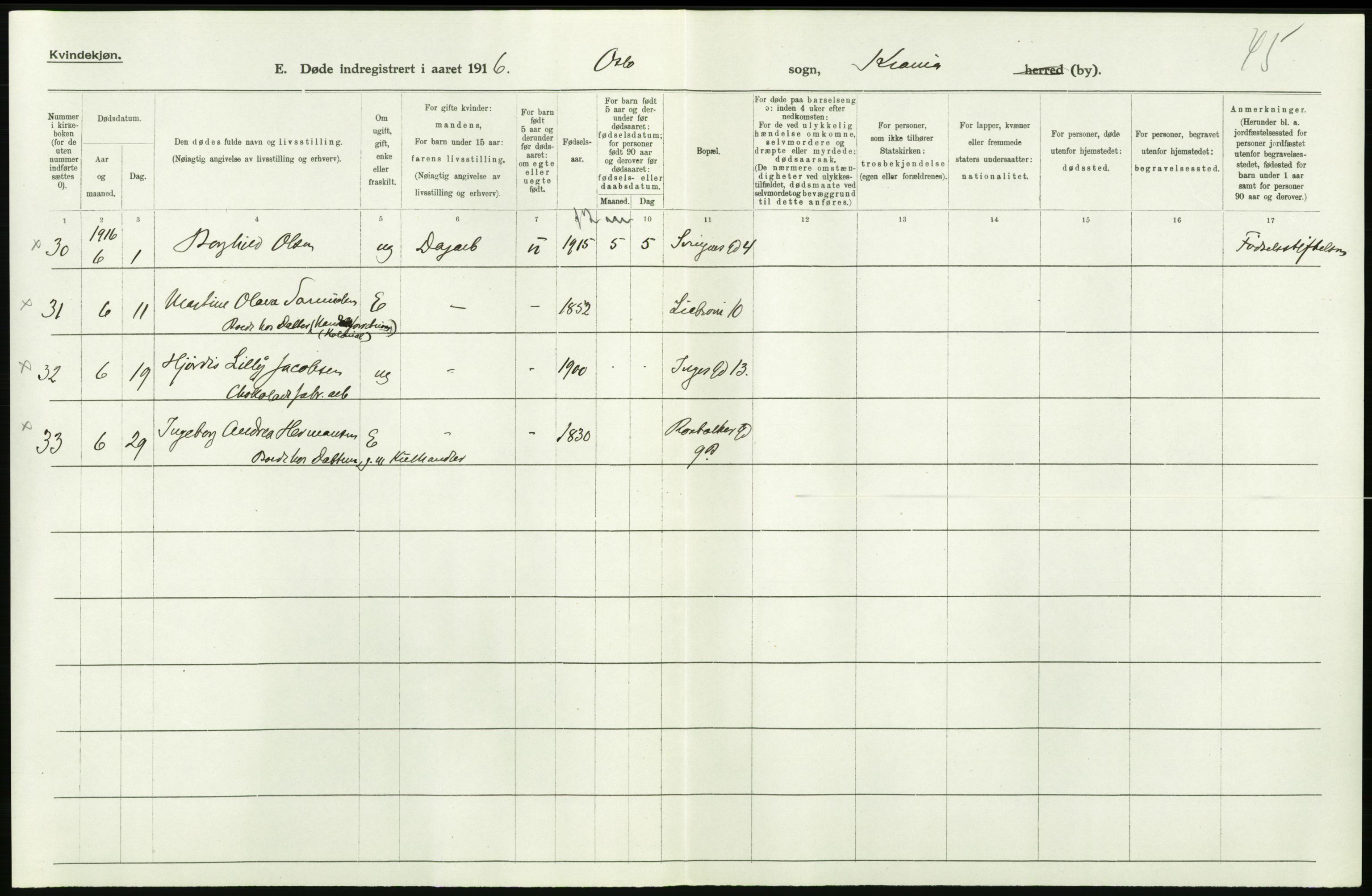Statistisk sentralbyrå, Sosiodemografiske emner, Befolkning, AV/RA-S-2228/D/Df/Dfb/Dfbf/L0009: Kristiania: Døde., 1916, p. 392
