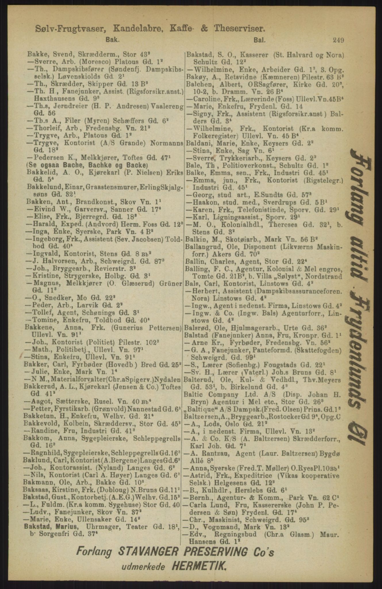 Kristiania/Oslo adressebok, PUBL/-, 1911, p. 249