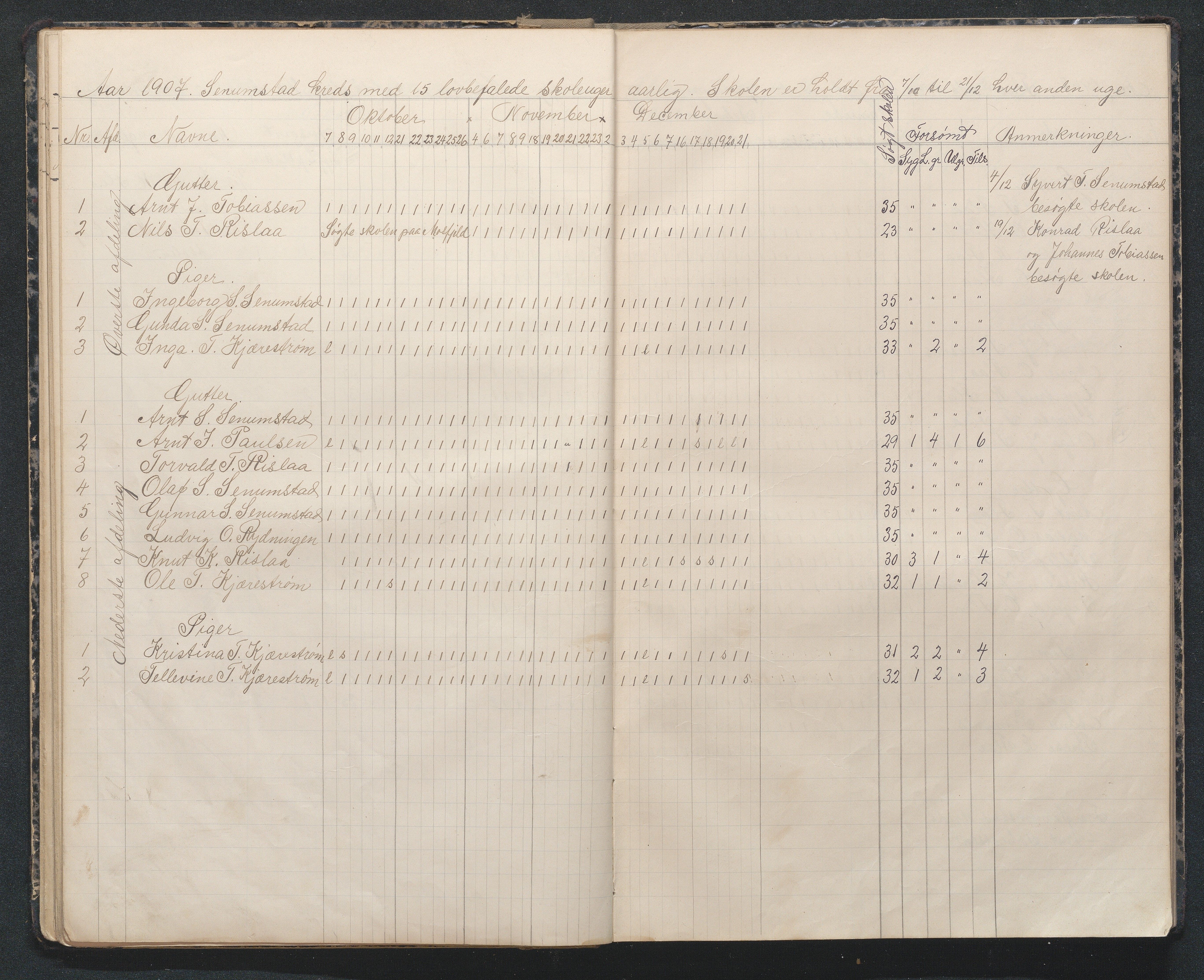 Birkenes kommune, Flå, Senumstad og Rislå skolekretser frem til 1991, AAKS/KA0928-550b_91/F02/L0002: Dagbok for Flå og Senumstad, 1903-1945