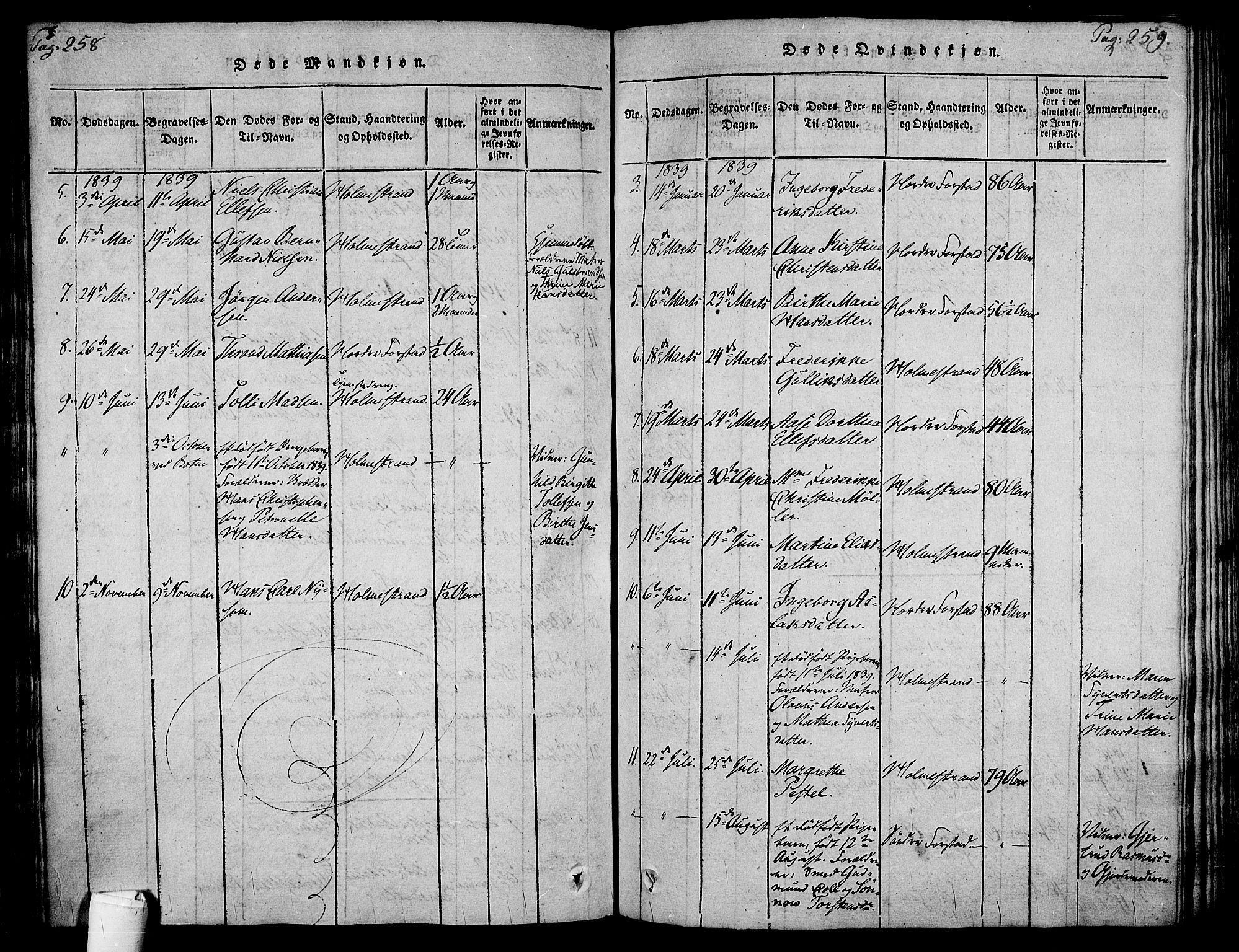 Holmestrand kirkebøker, SAKO/A-346/F/Fa/L0001: Parish register (official) no. 1, 1814-1840, p. 258-259